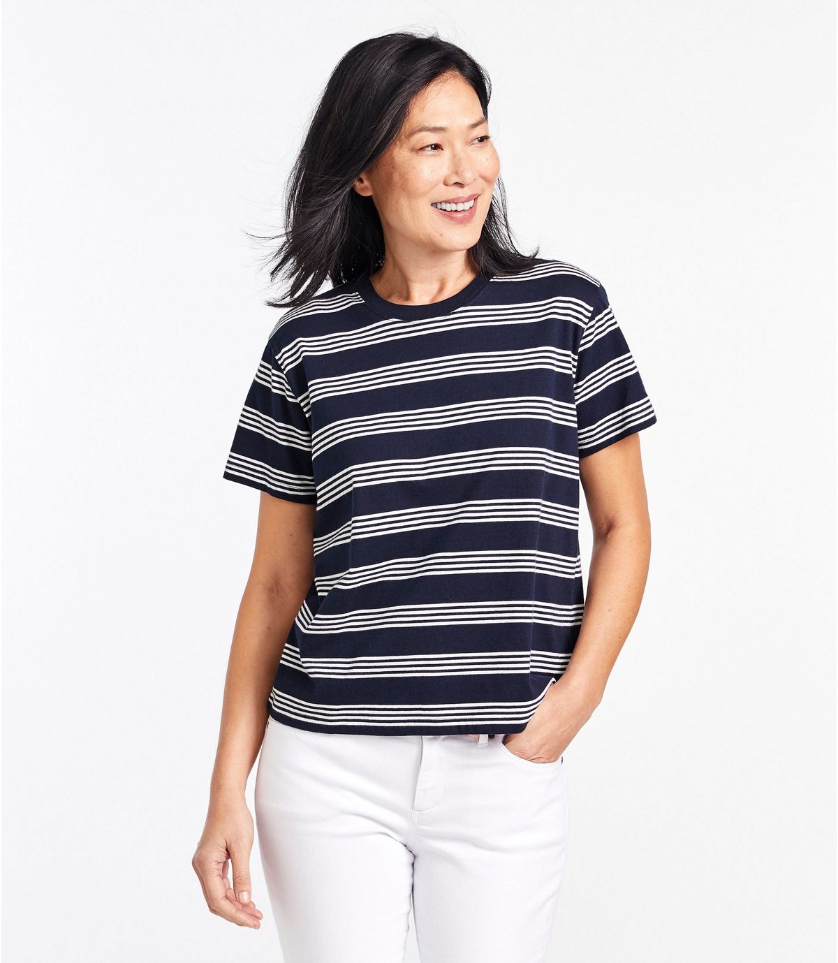 L.L.Bean Women's Saturday T-Shirt, Crewneck Short-Sleeve Stripe