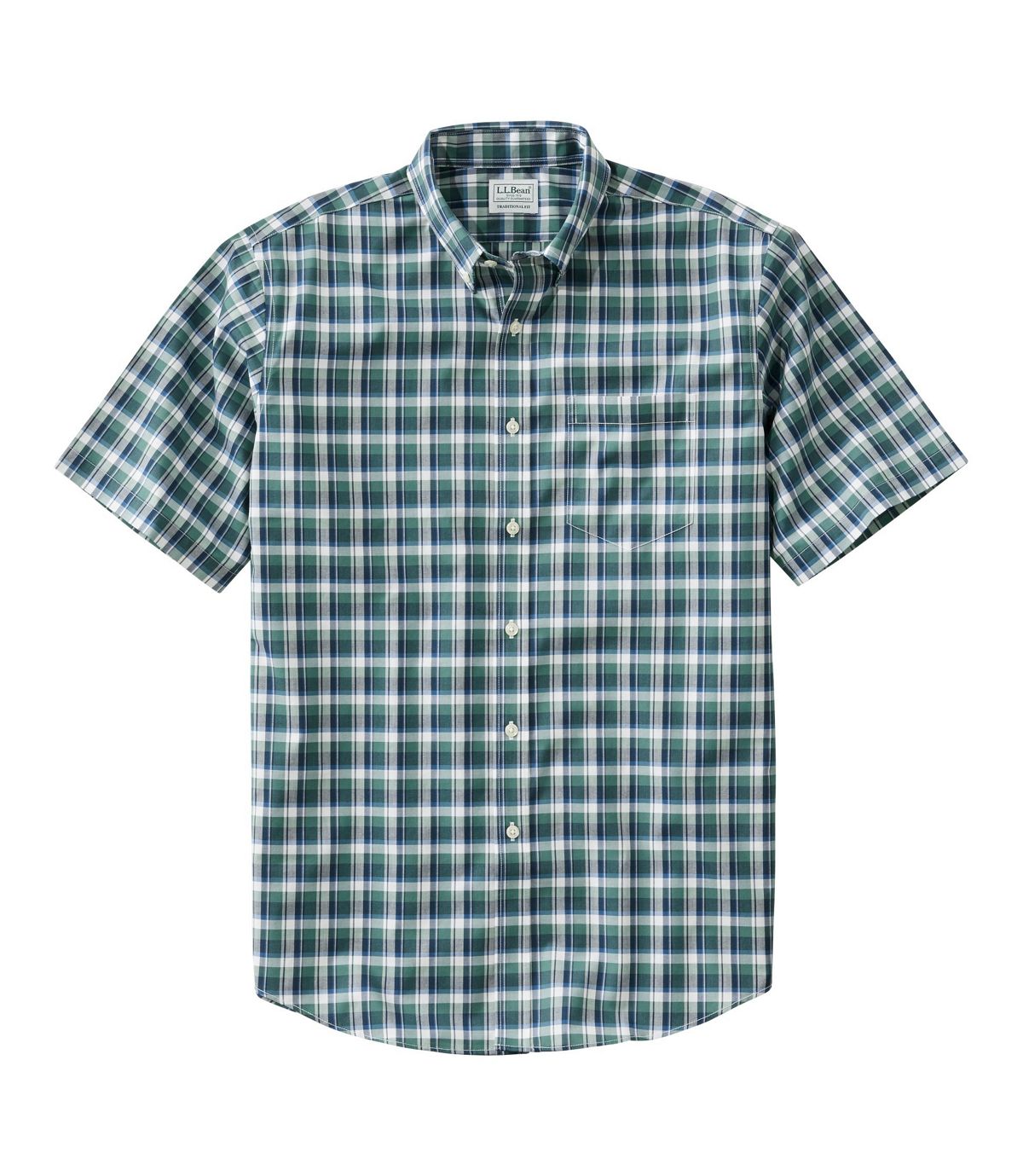 L.L.Bean Men's Wrinkle-Free Kennebunk Sport Shirt, Traditional Fit Short-Sleeve Check