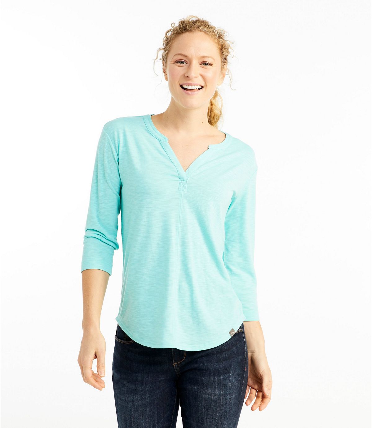 L.L.Bean Women's Streamside Tee, Three-Quarter-Sleeve Splitneck