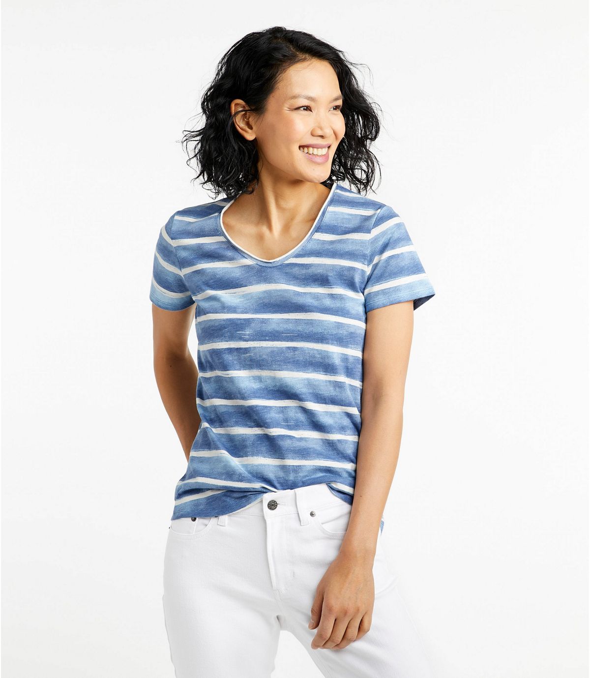 L.L.Bean Women's Organic Cotton Tee, V-Neck Short-Sleeve Print