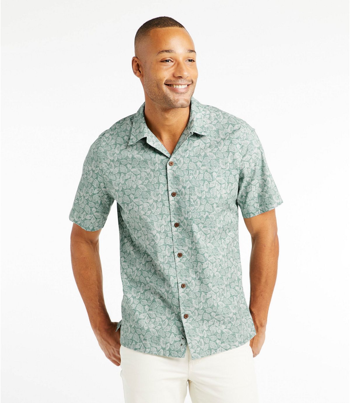 L.L.Bean Men's Tropics Shirt Short Sleeve, Slightly Fitted Print