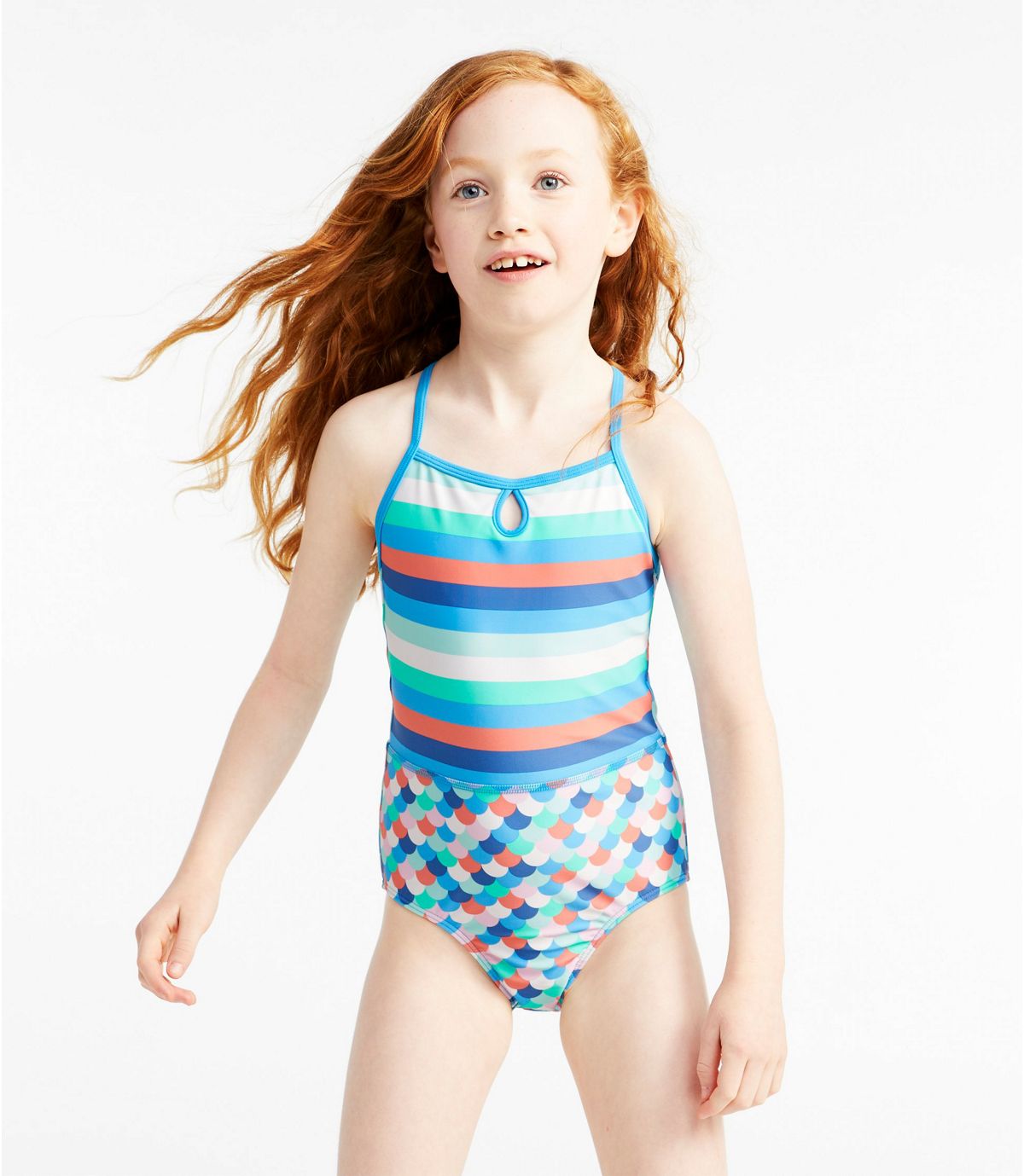 L.L.Bean Girls' BeanSport Swimsuit, One-Piece, Print
