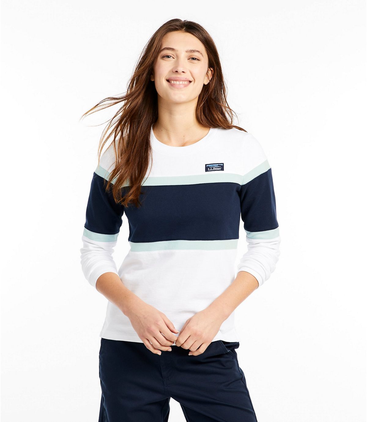 L.L.Bean Women's Soft Cotton Rugby, Crewneck Colorblock