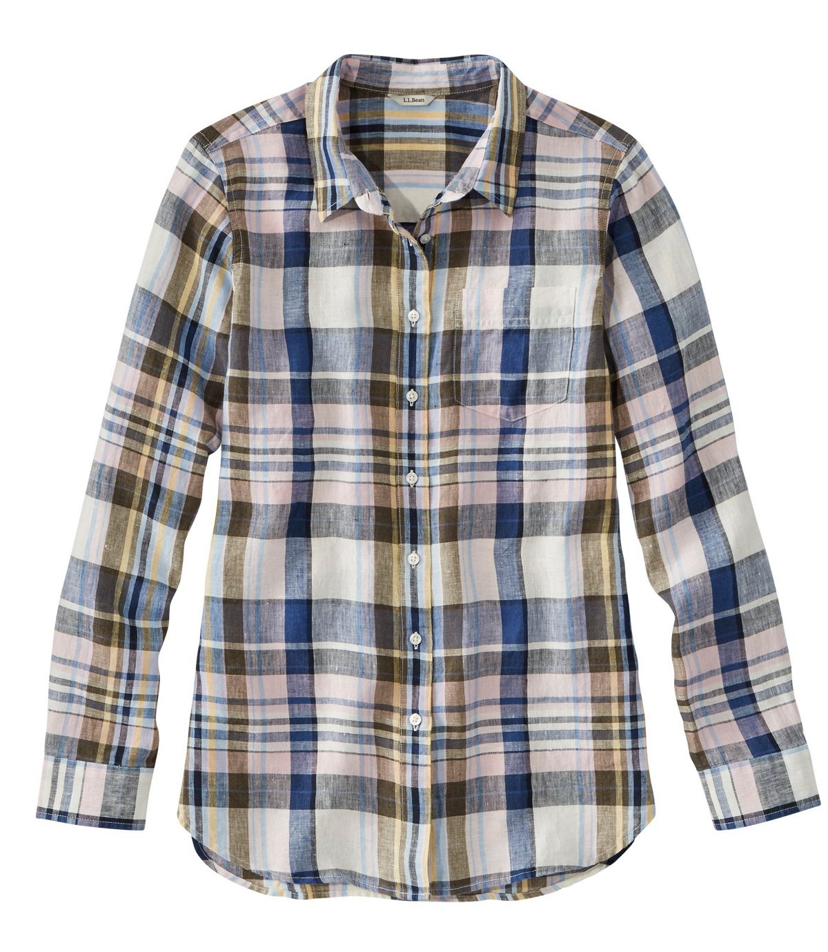 L.L.Bean Women's Premium Washable Linen Shirt, Tunic Plaid