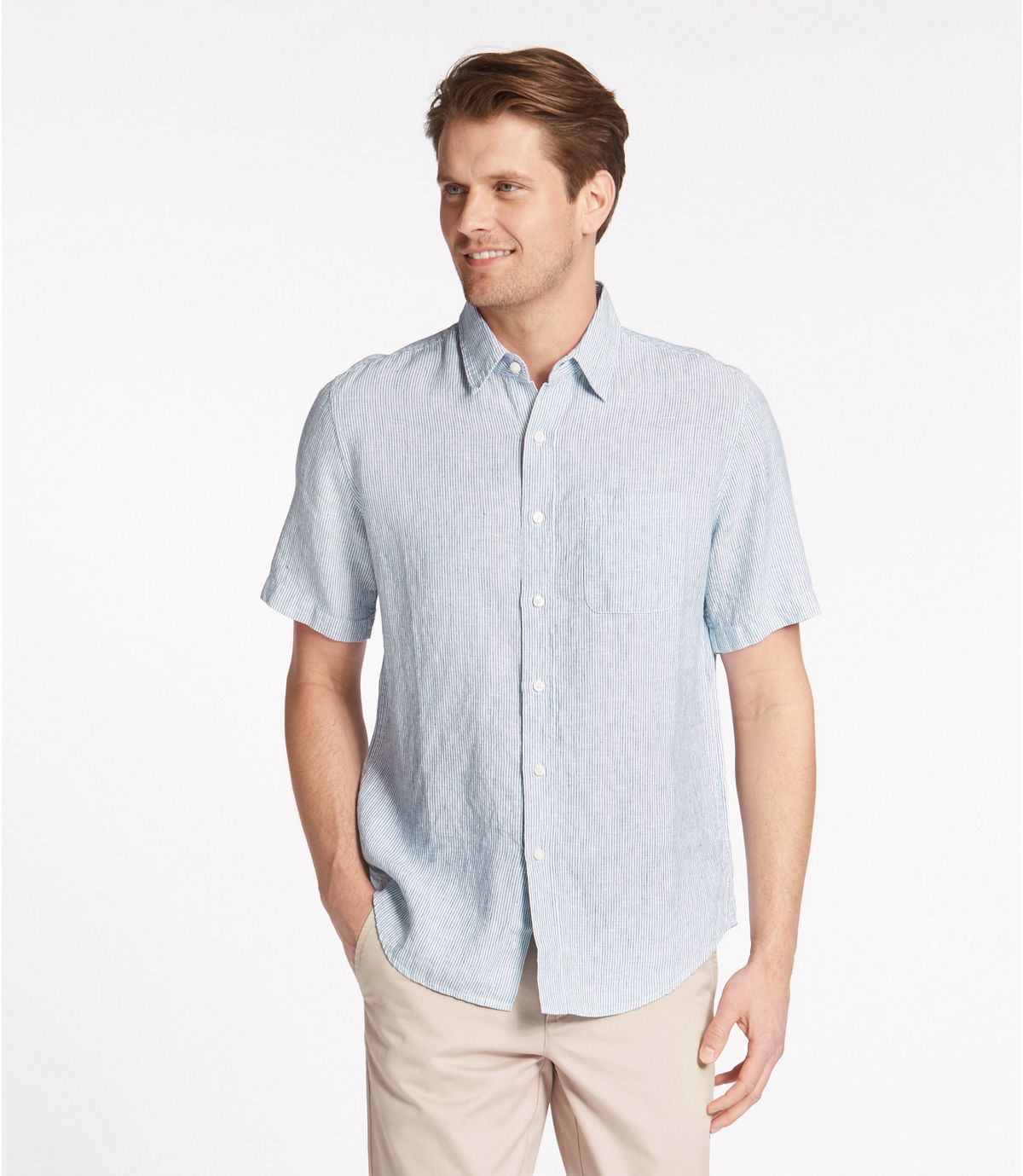 L.L.Bean Men's L.L.Bean Linen Shirt, Slightly Fitted Short-Sleeve Stripe