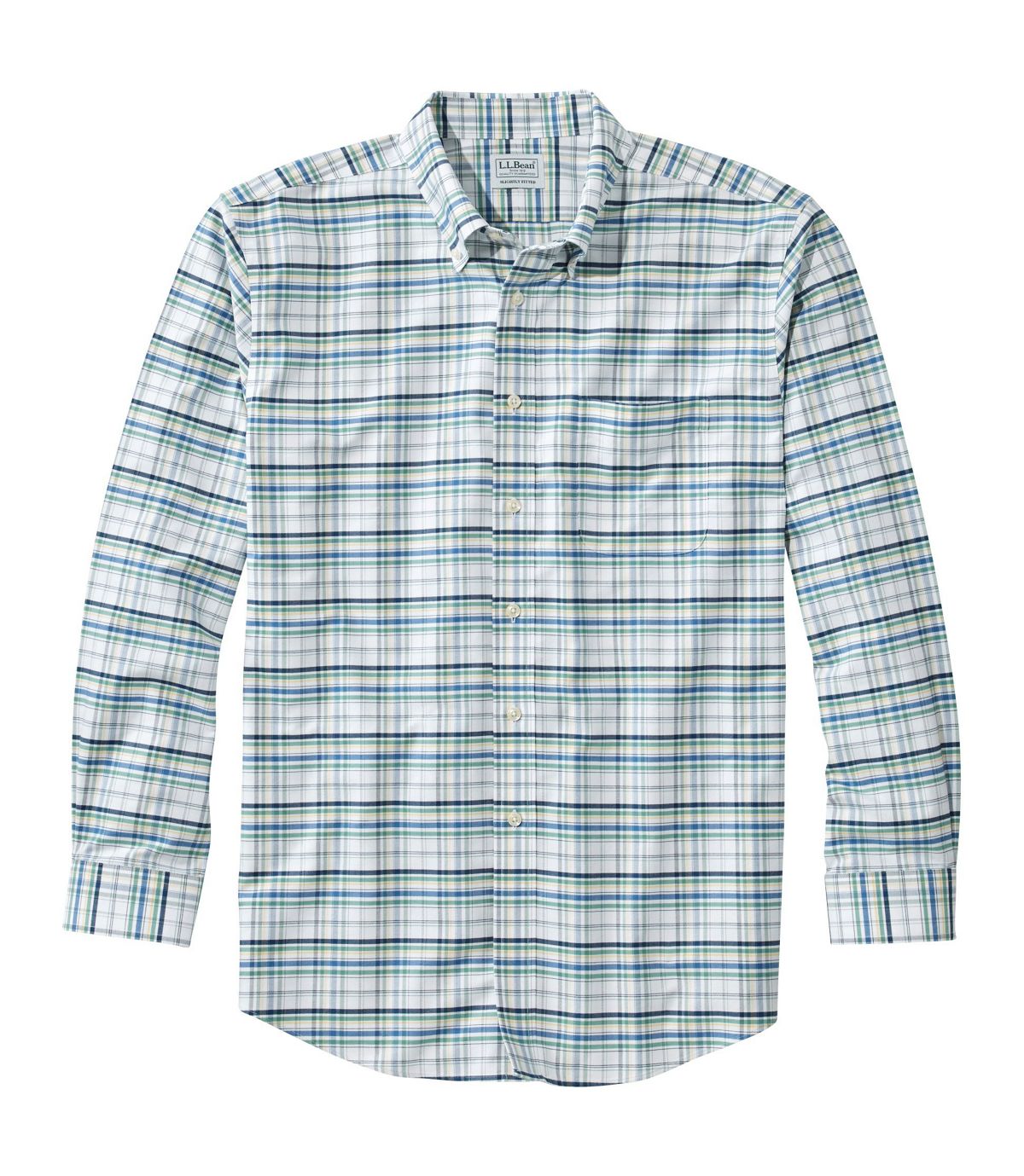 L.L.Bean Men's Wrinkle-Free Classic Oxford Cloth Shirt, Long-Sleeve Plaid, Slightly Fitted