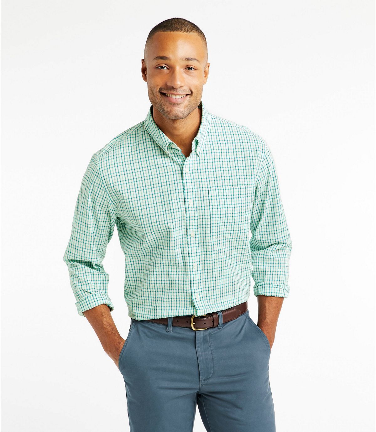 L.L.Bean Men's Organic Cotton Seersucker Shirt, Long-Sleeve, Traditional Fit, Plaid