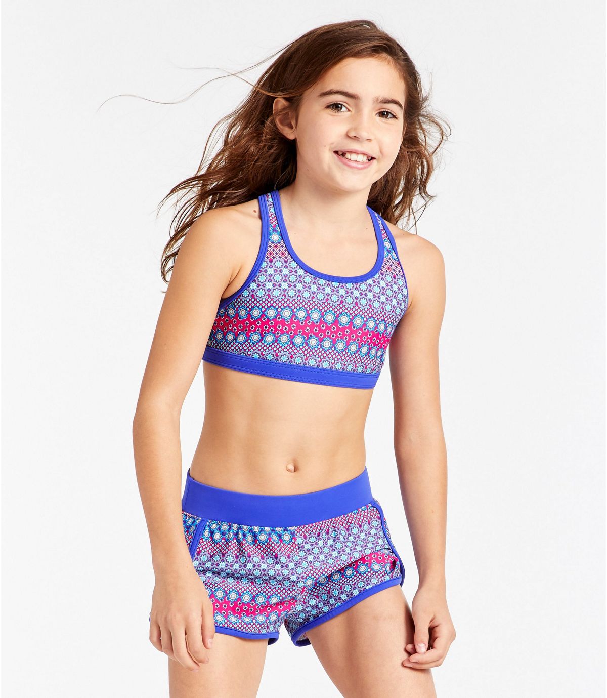 L.L.Bean Girls' BeanSport Short Set Swimsuit, Print