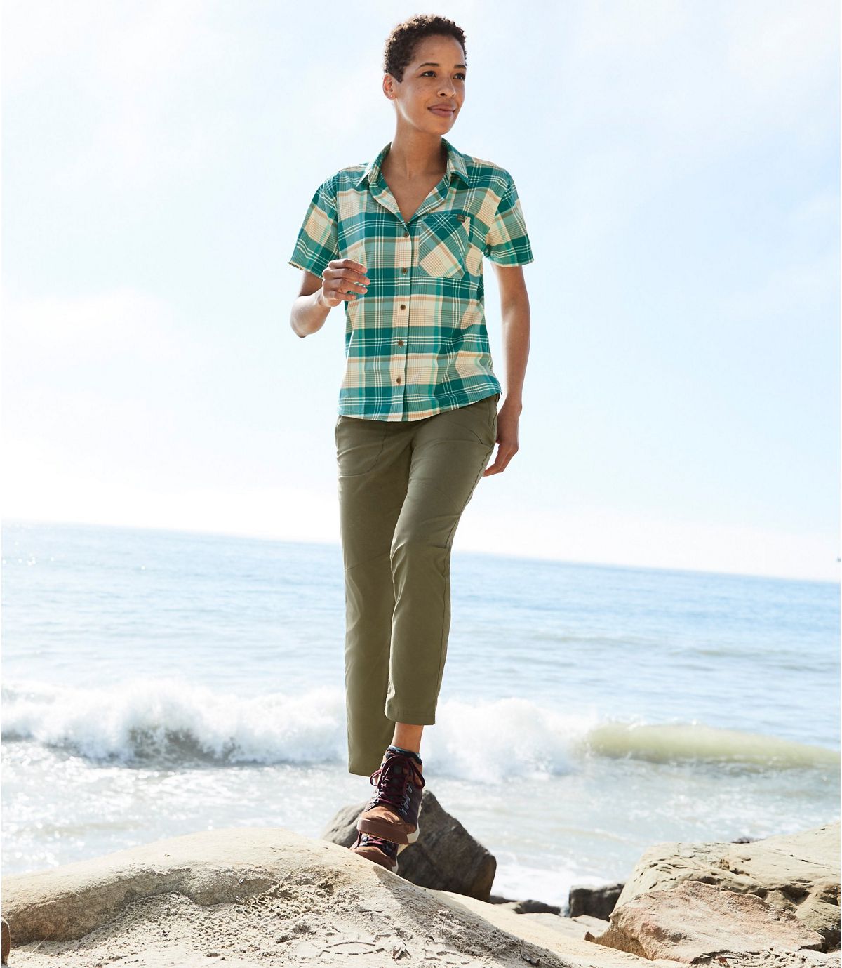 L.L.Bean Women's Beach Cruiser Summer Shirt, Short-Sleeve Plaid