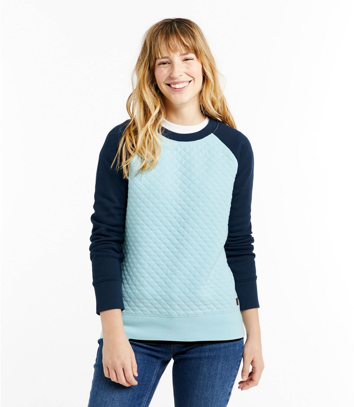 L.L.Bean Women's Quilted Sweatshirt, Crewneck Colorblock