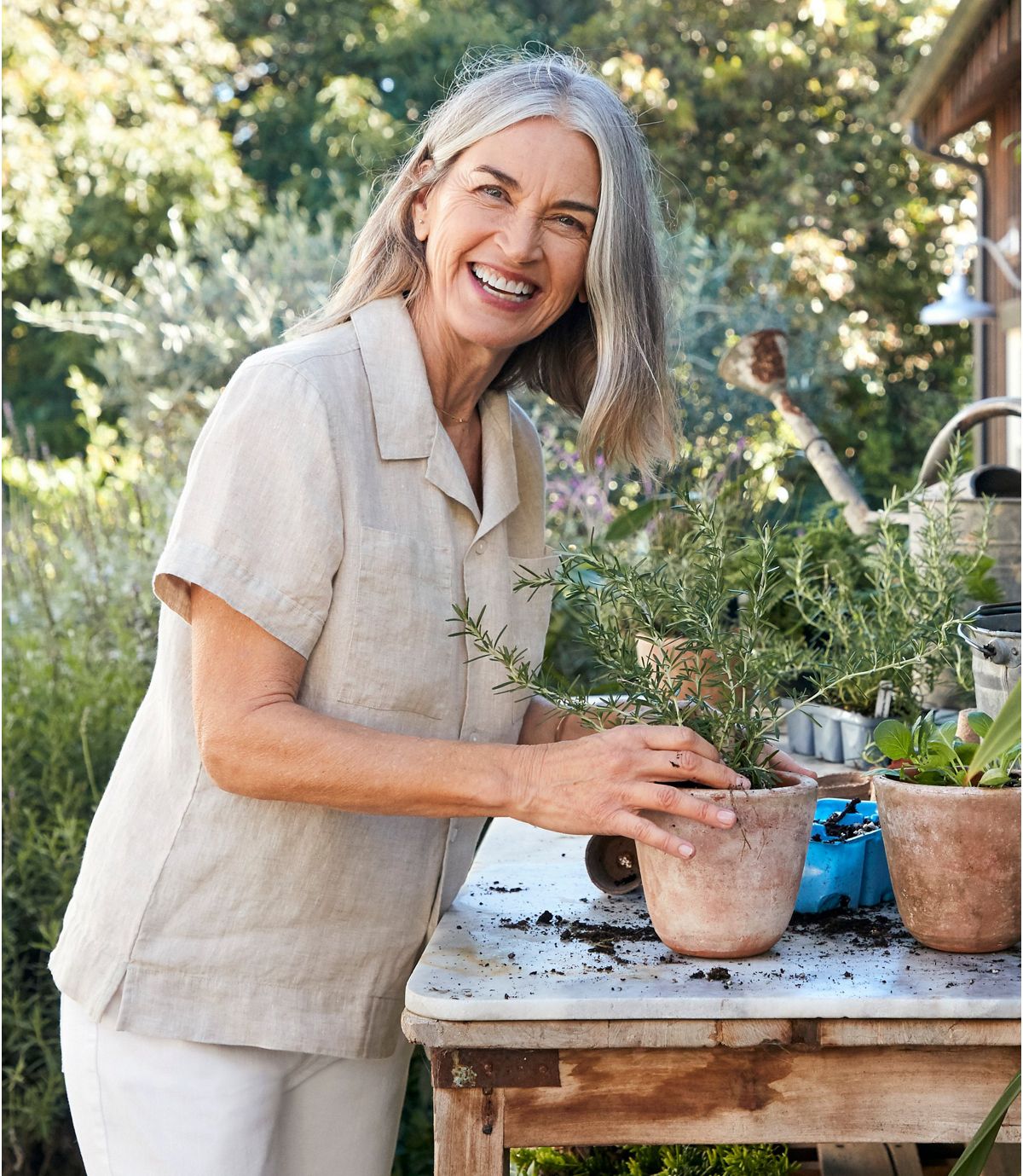 L.L.Bean Women's Premium Washable Linen Camp Shirt, Short-Sleeve