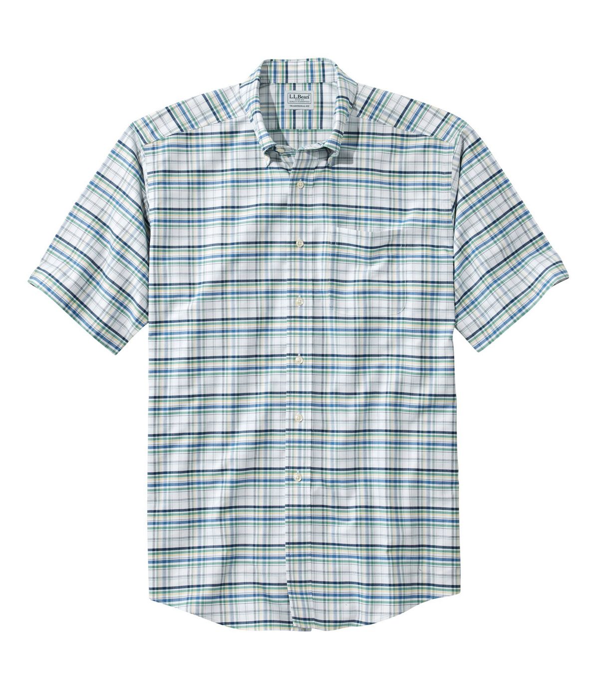 L.L.Bean Men's Wrinkle-Free Classic Oxford Cloth Shirt, Short-Sleeve Plaid