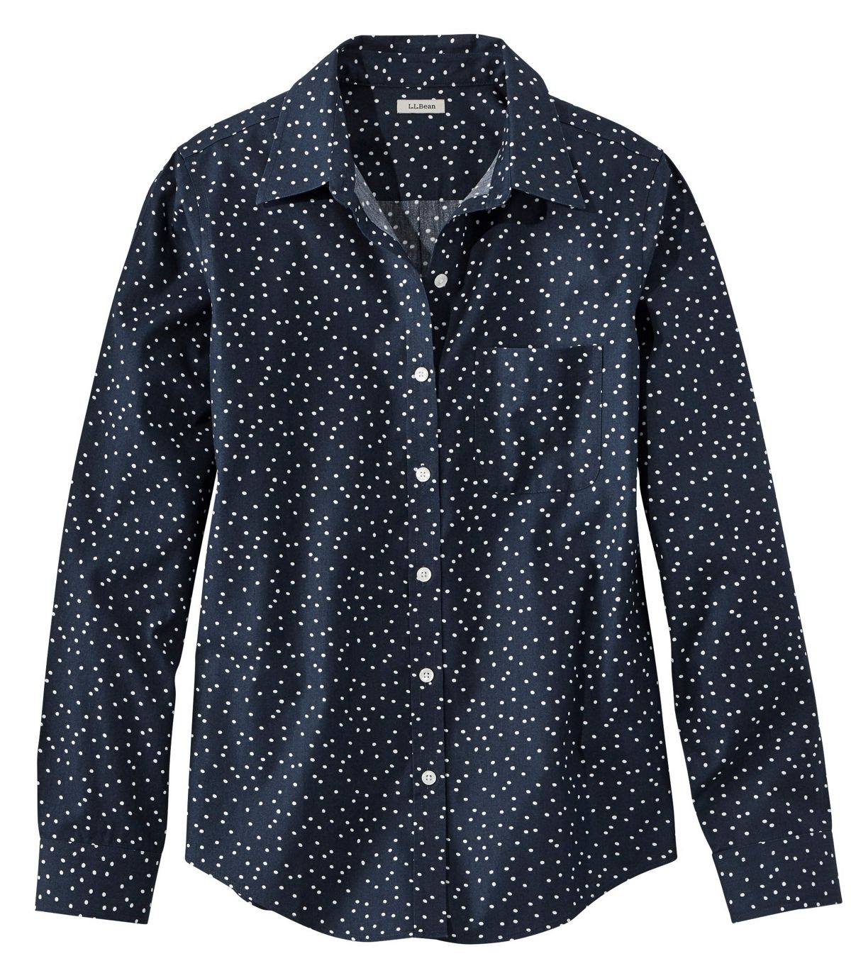 L.L.Bean Women's Wrinkle-Free Pinpoint Oxford Shirt, Relaxed Fit Long-Sleeve Print