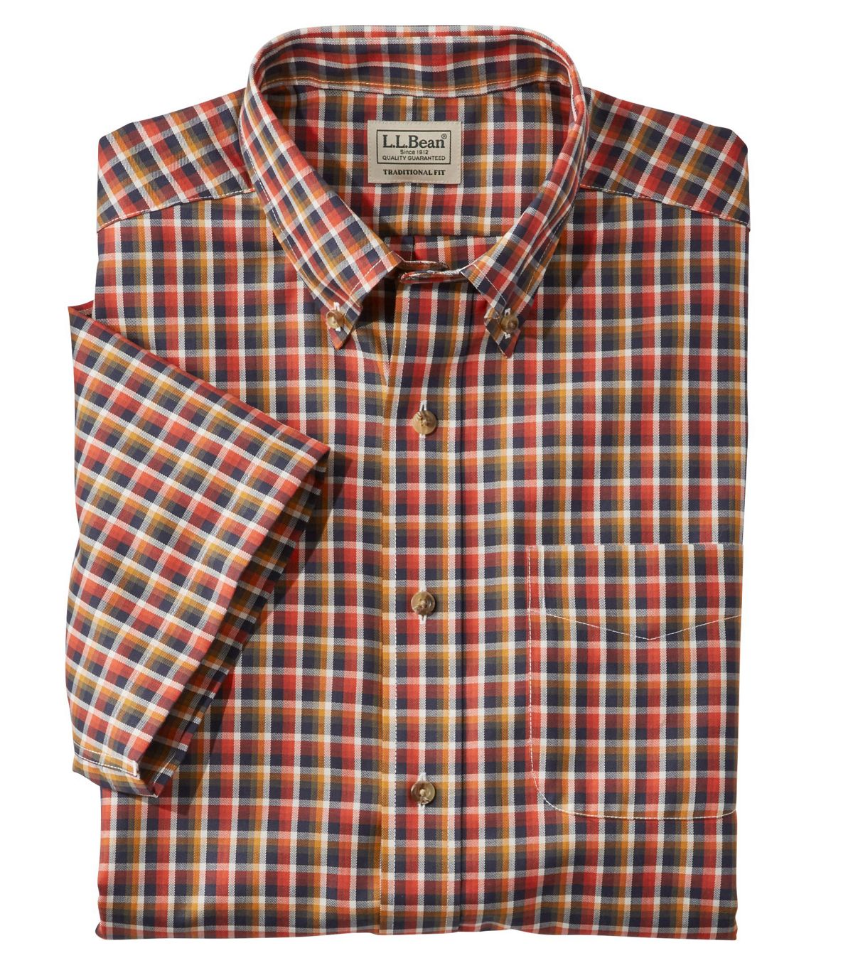 L.L.Bean Men's Wrinkle-Free Twill Sport Shirt, Traditional Fit Short-Sleeve Plaid