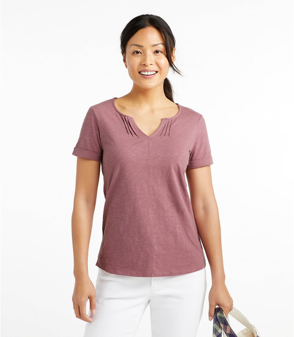 L.L.Bean Women's Organic Cotton Tee, Splitneck Short-Sleeve