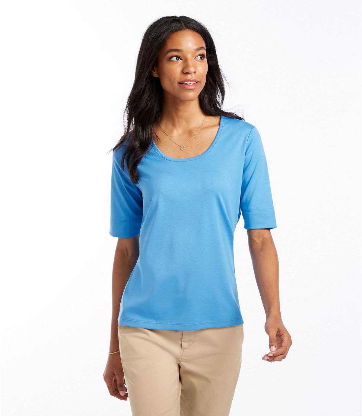 L.L.Bean Women's Pima Cotton Tee, Elbow-Sleeve Scoopneck
