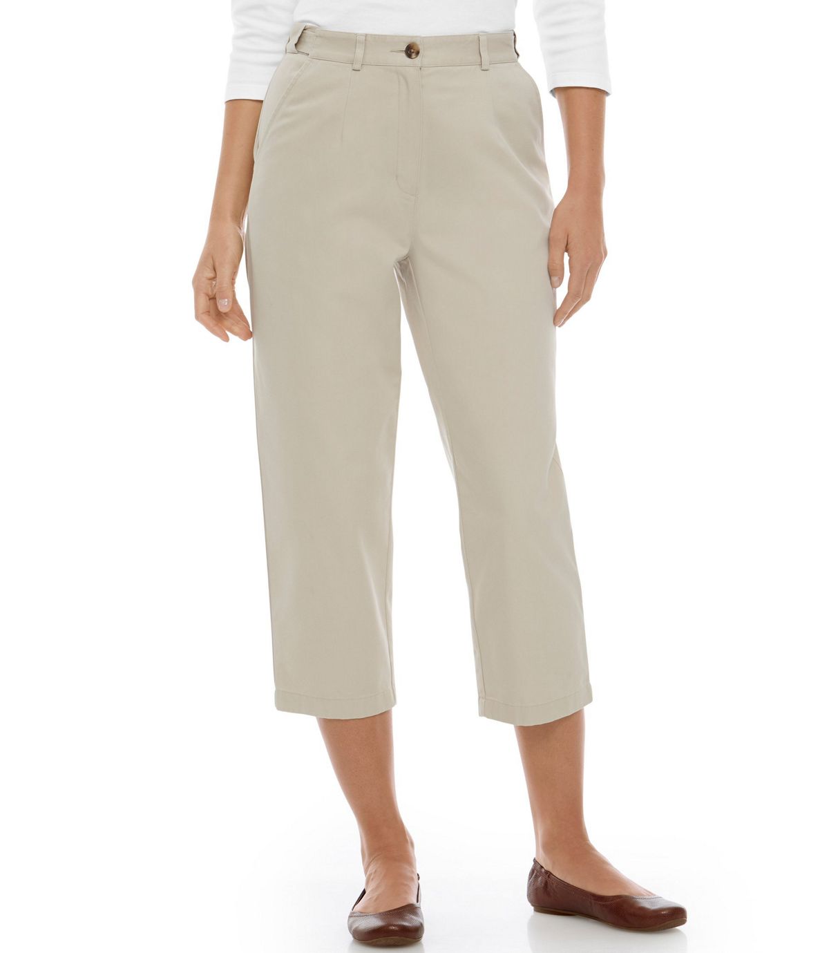 L.L.Bean Women's Wrinkle-Free Bayside Pants, Cropped Original Fit Hidden Comfort Waist