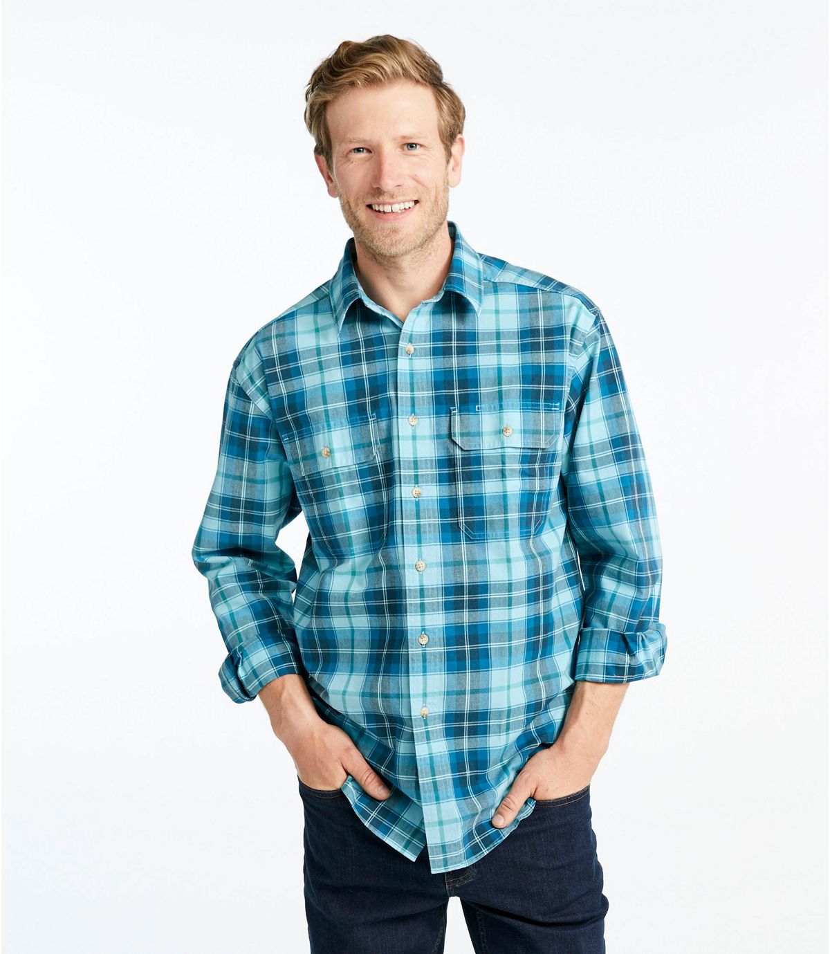 L.L.Bean Men's Sunwashed Canvas Shirt, Traditional Fit Plaid