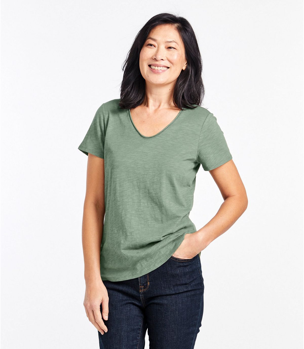 L.L.Bean Women's Organic Cotton Tee, V-Neck Short-Sleeve