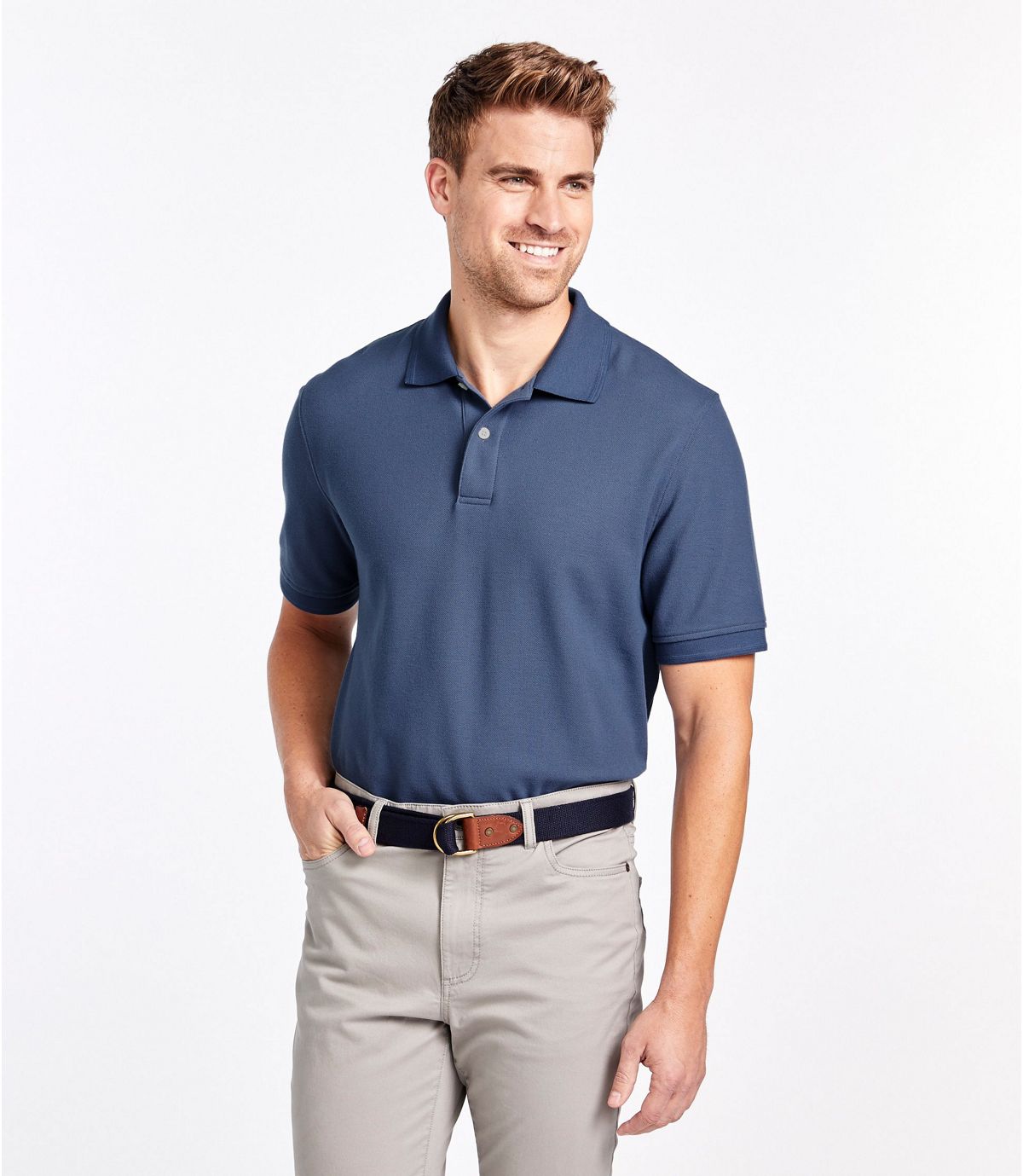 L.L.Bean Men's Premium Double L® Polo, Short-Sleeve Without Pocket, Traditional Fit