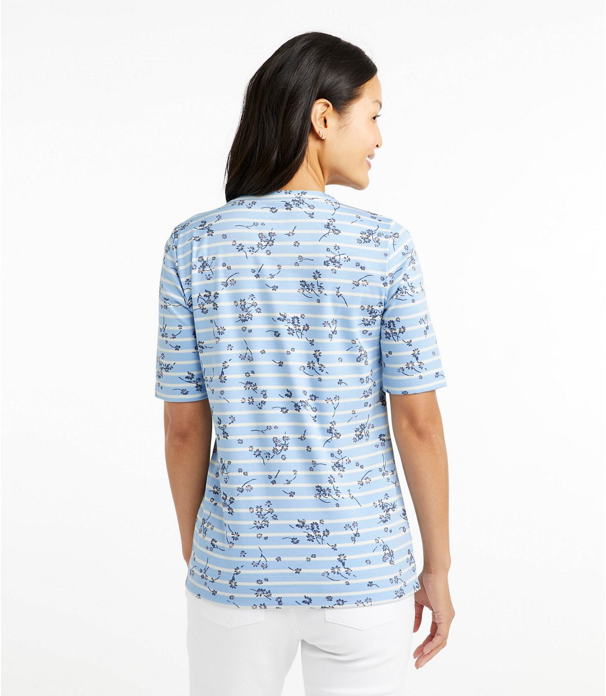 L.L.Bean Women's Pima Cotton Tee, Notch-Neck Elbow-Sleeve Tunic Print