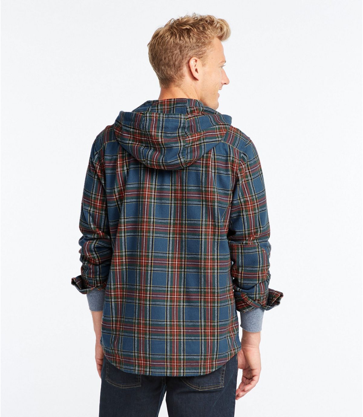 L.L.Bean Scotch Plaid Flannel Hooded Shirt, Slightly Fitted