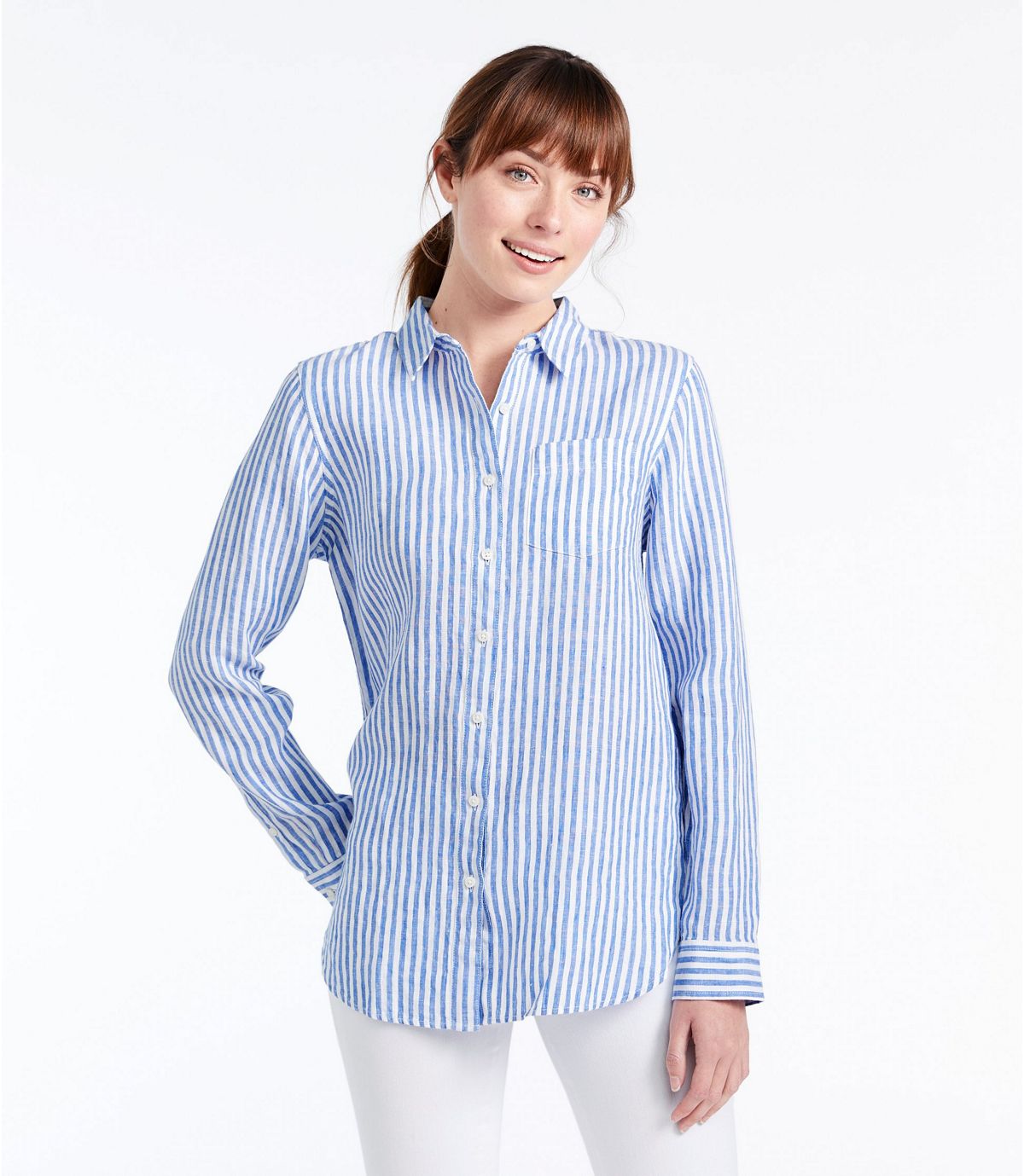 L.L.Bean Women's Premium Washable Linen Shirt, Tunic Stripe