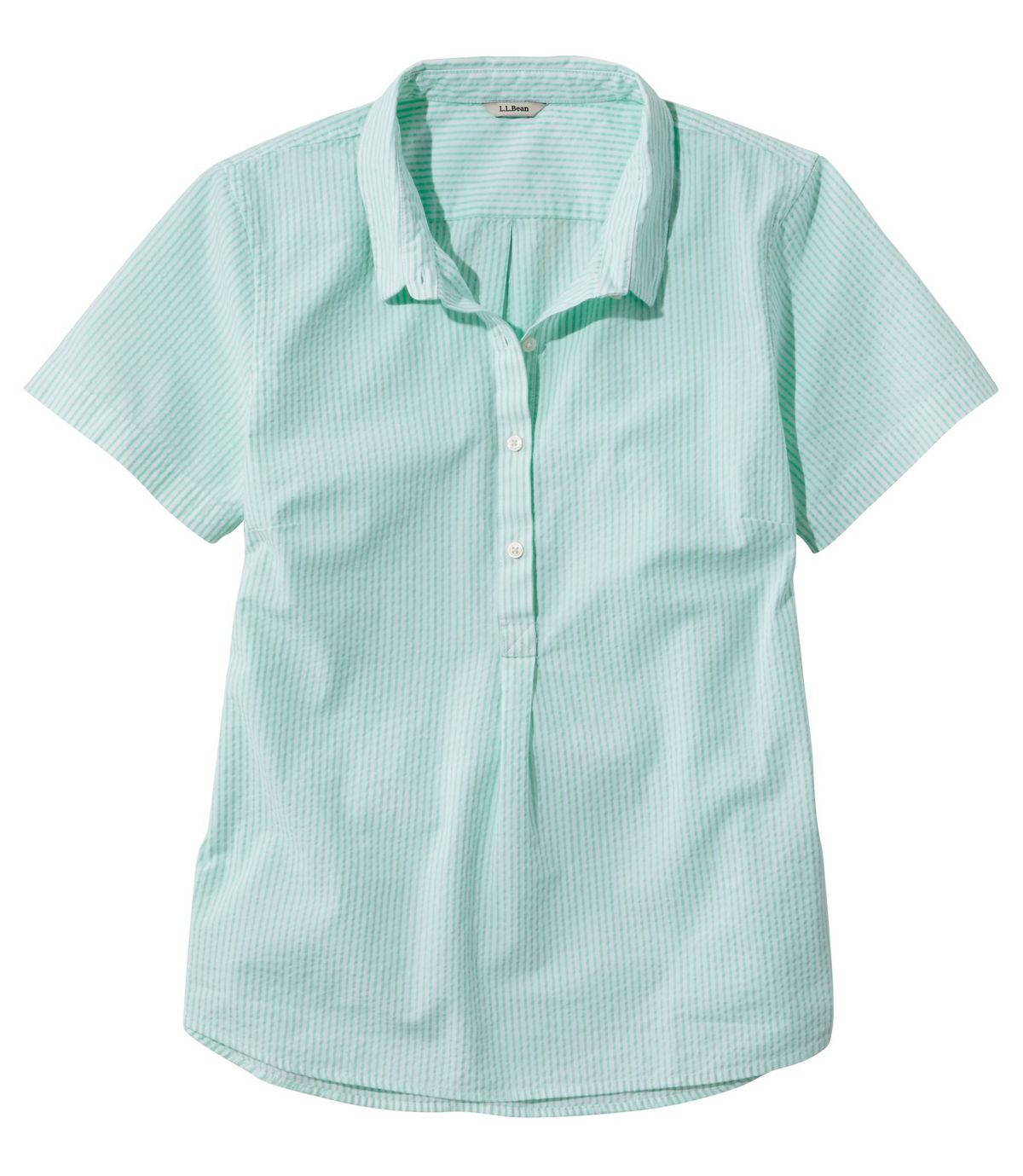 L.L.Bean Women's Vacationland Seersucker Shirt, Short-Sleeve Popover Stripe