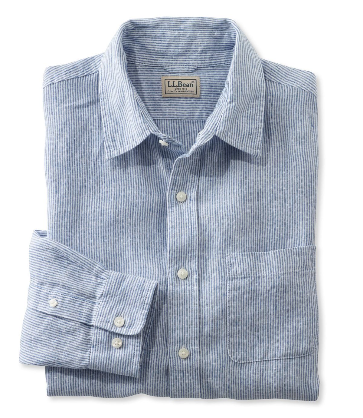 L.L.Bean Men's L.L.Bean Linen Shirt, Slightly Fitted Long-Sleeve Stripe