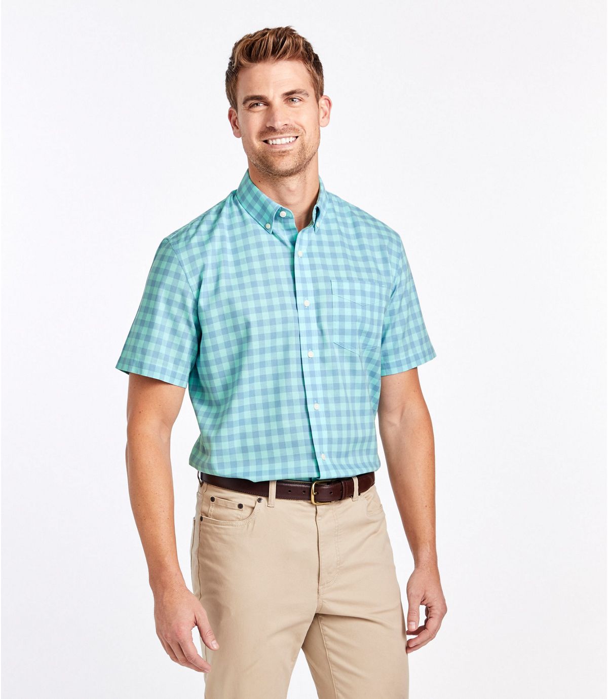 L.L.Bean Men's Easy-Care Chambray Shirt, Traditional Fit Short-Sleeve Plaid