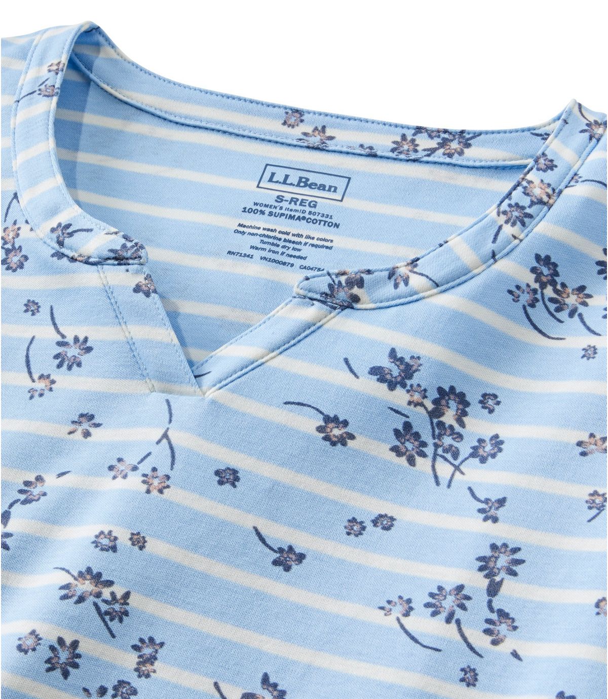 L.L.Bean Women's Pima Cotton Tee, Notch-Neck Elbow-Sleeve Tunic Print