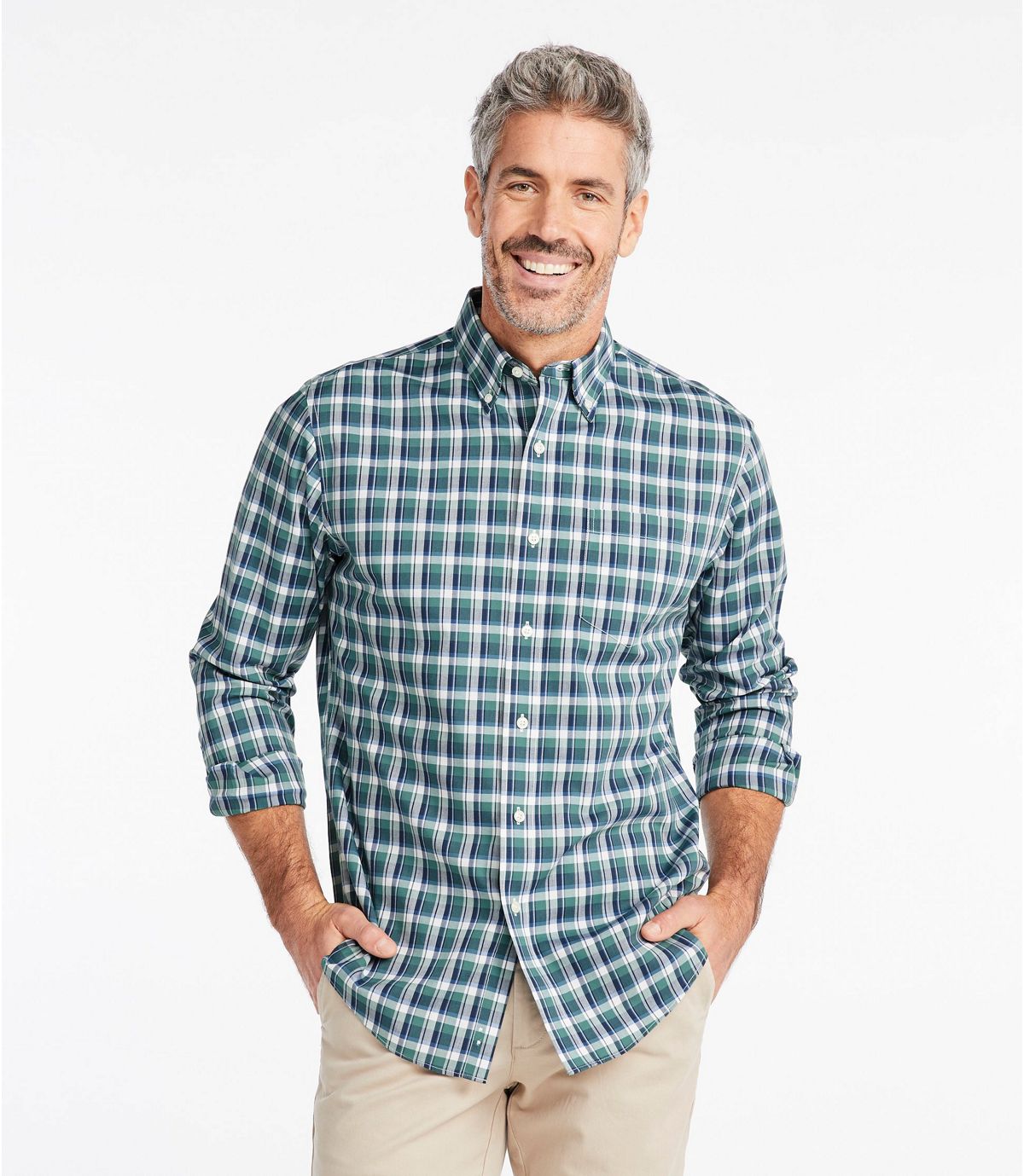L.L.Bean Men's Wrinkle-Free Kennebunk Sport Shirt, Slightly Fitted Check