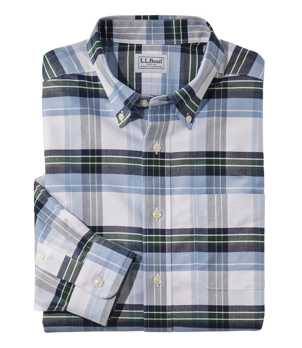 L.L.Bean Men's Wrinkle-Free Classic Oxford Cloth Shirt, Long-Sleeve Plaid, Traditional Fit