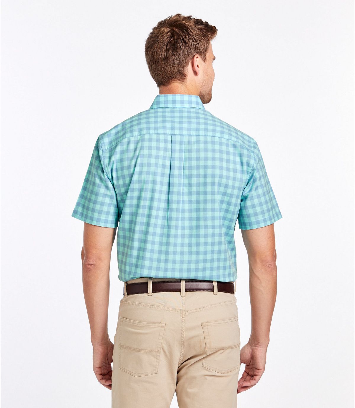 L.L.Bean Men's Easy-Care Chambray Shirt, Traditional Fit Short-Sleeve Plaid