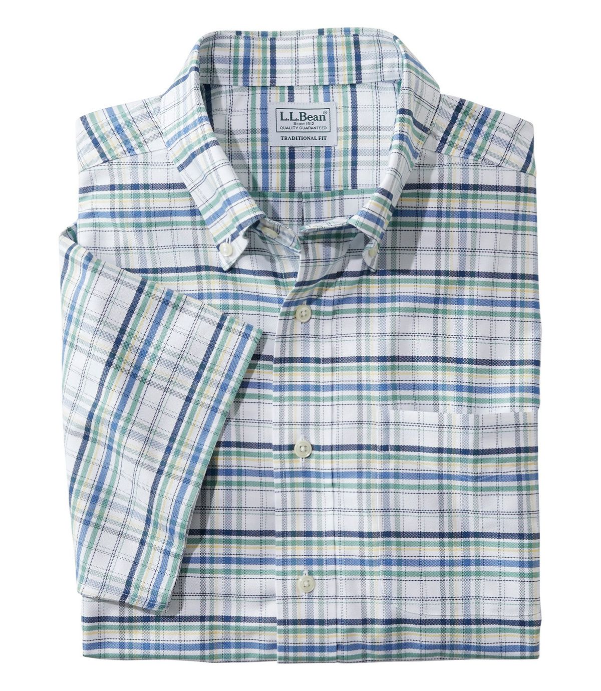 L.L.Bean Men's Wrinkle-Free Classic Oxford Cloth Shirt, Short-Sleeve Plaid