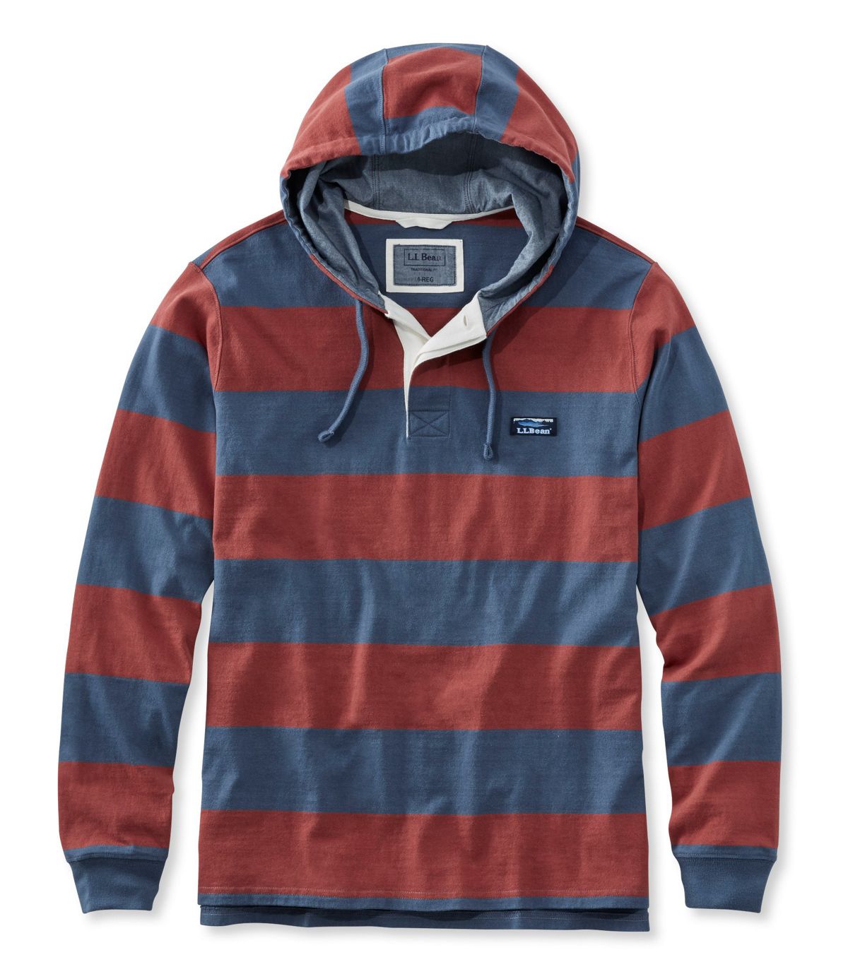 L.L.Bean Men's Lakewashed® Rugby, Traditional Fit Long-Sleeve Hoodie Stripe