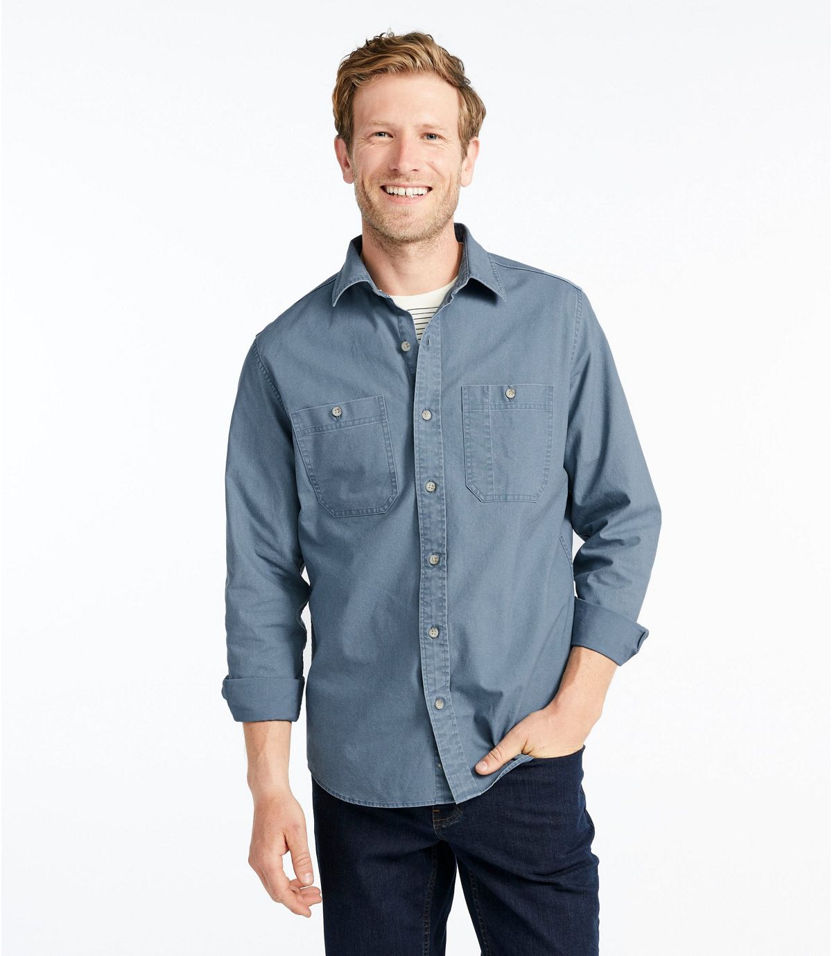 L.L.Bean Men's Sunwashed Canvas Shirt, Slightly Fitted, Long-Sleeve