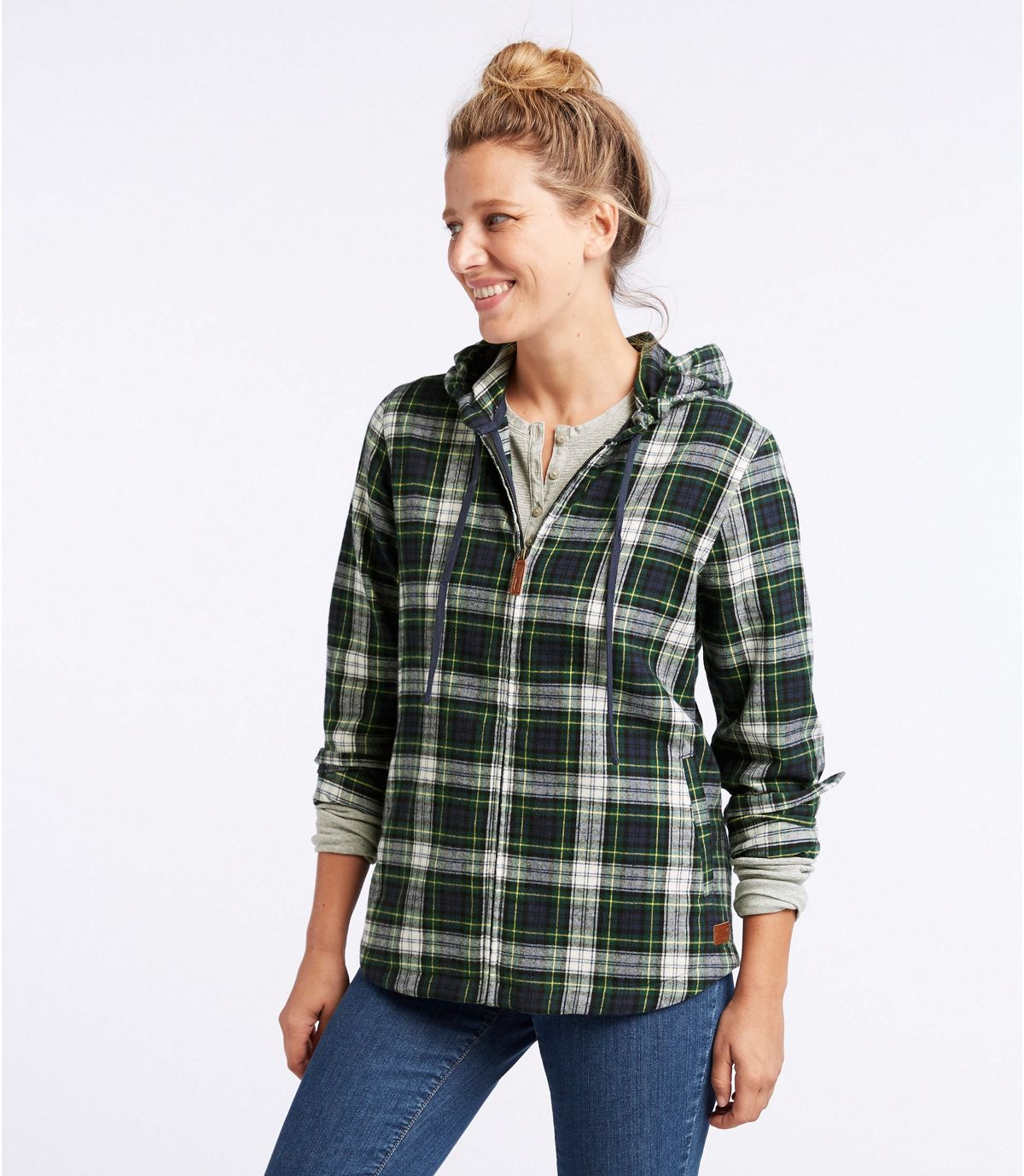 L.L.Bean Women's Scotch Plaid Flannel Shirt, Relaxed Zip Hoodie