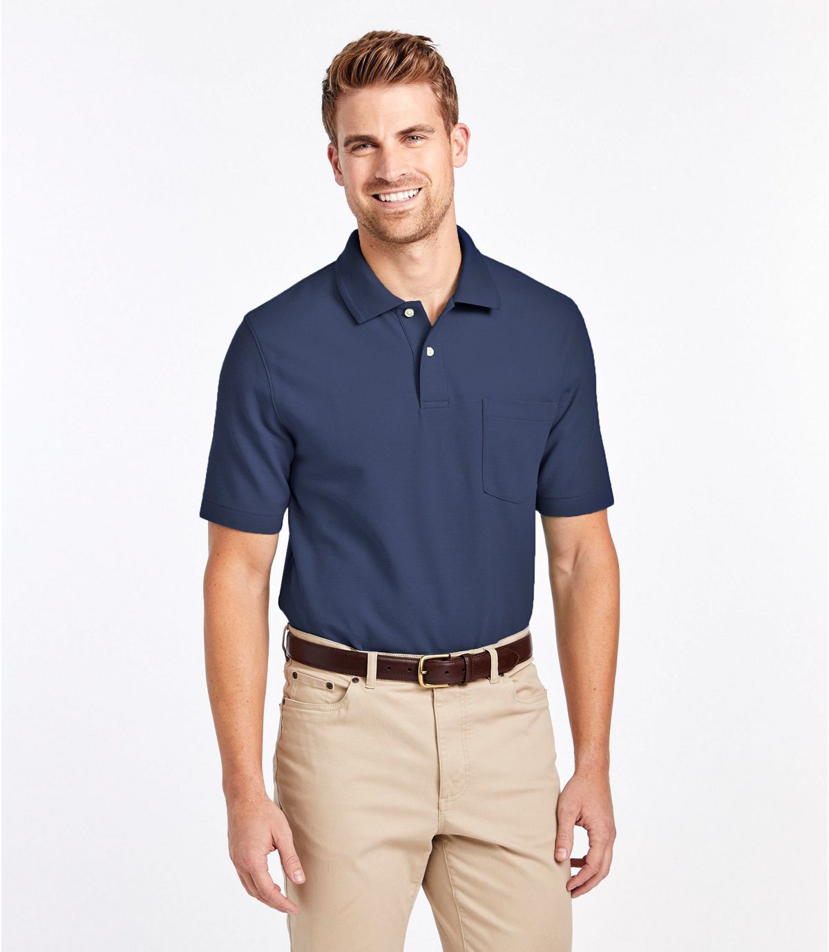 L.L.Bean Men's Premium Double L® Polo, Hemmed Short-Sleeve with Pocket