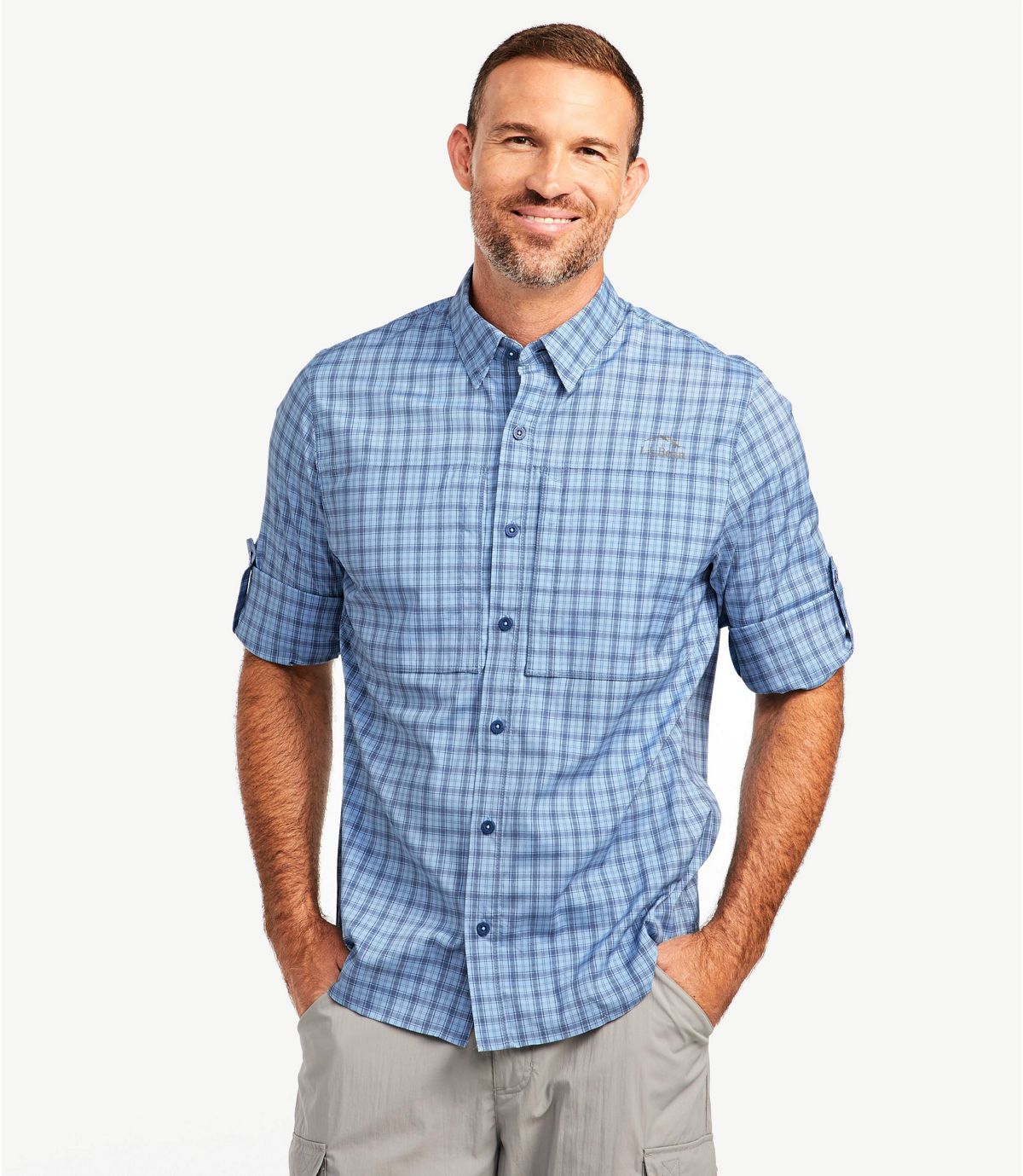 L.L.Bean Men's Tropicwear Pro Stretch Shirt, Long-Sleeve Plaid
