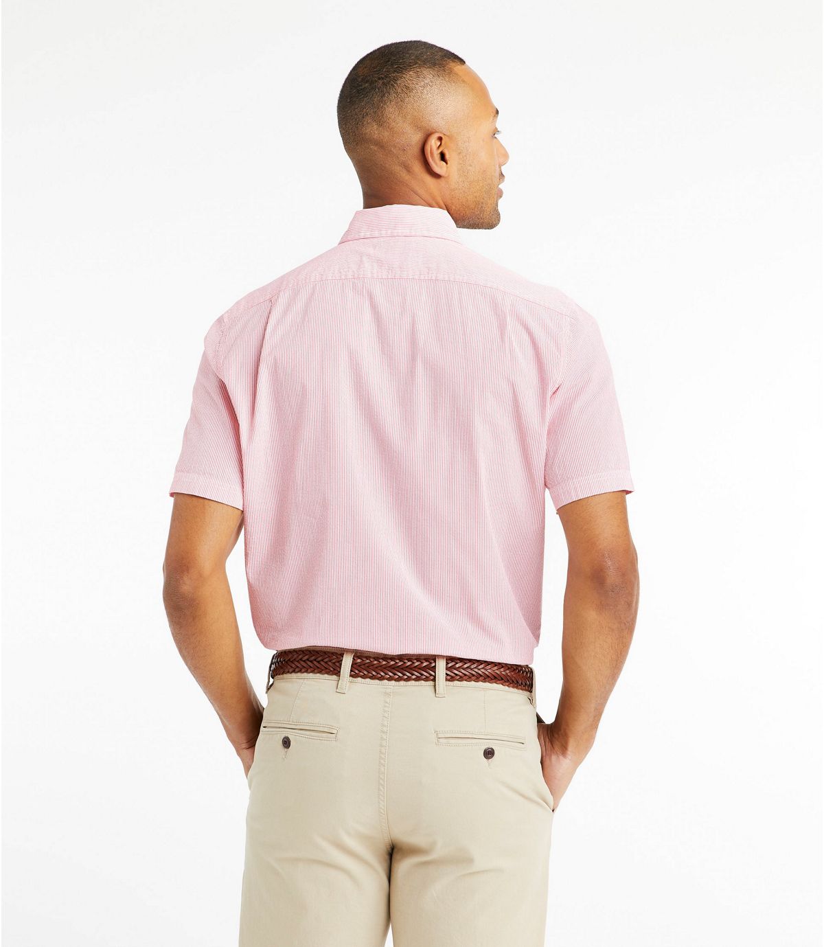 L.L.Bean Men's Organic Seersucker Shirt, Short-Sleeve, Slightly Fitted, Stripe