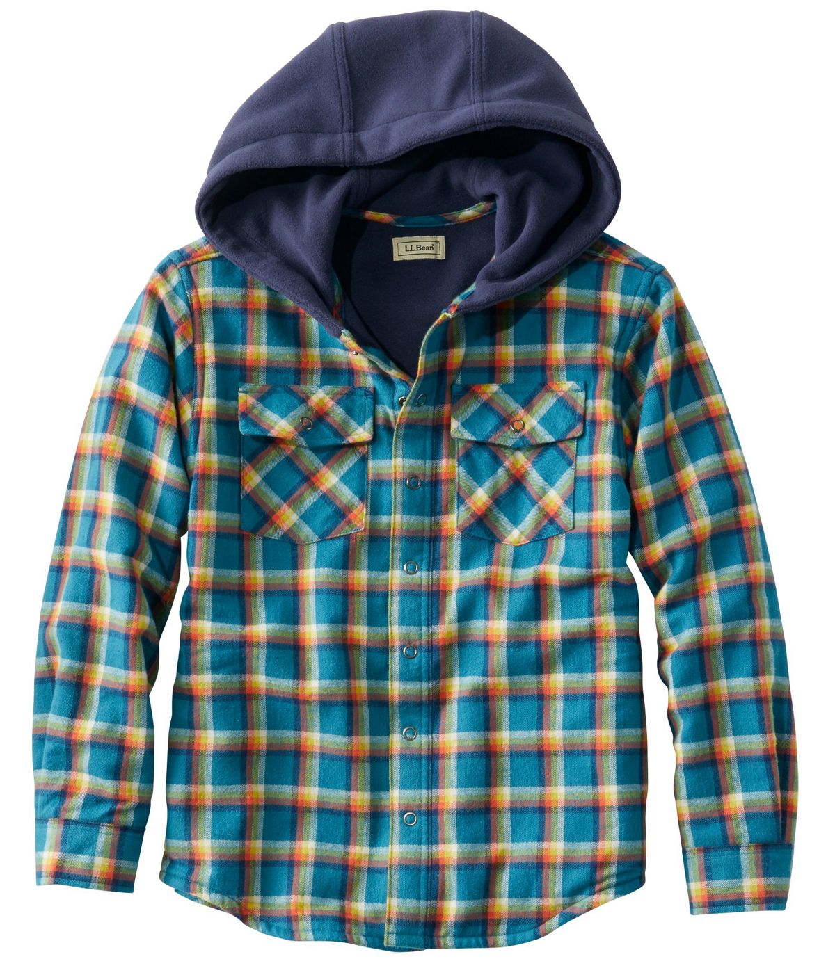 L.L.Bean Kids' Fleece-Lined Flannel Shirt, Hooded Plaid