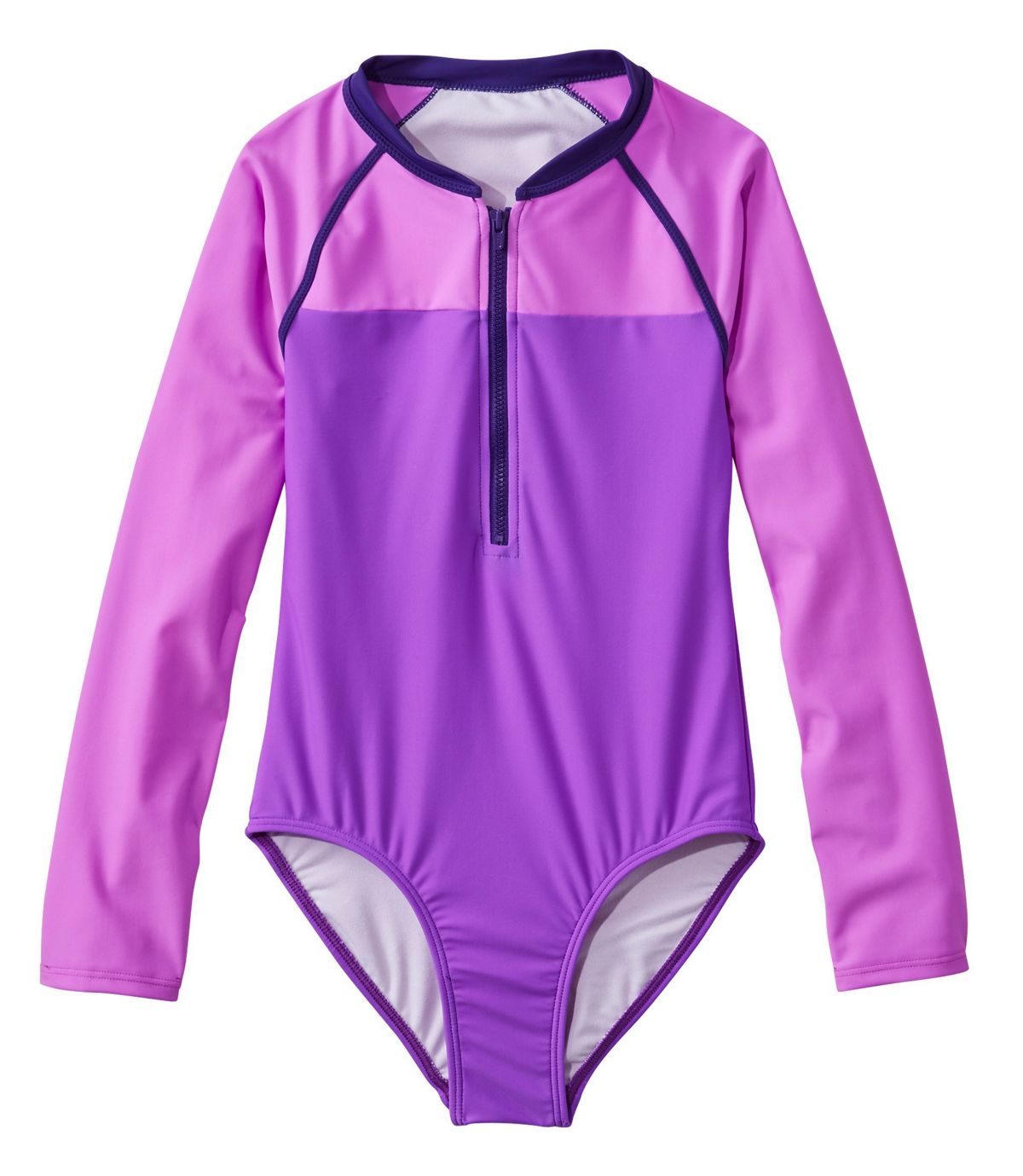 L.L.Bean Girls' Watersports Swimsuit II, One-Piece, Long-Sleeve Colorblock