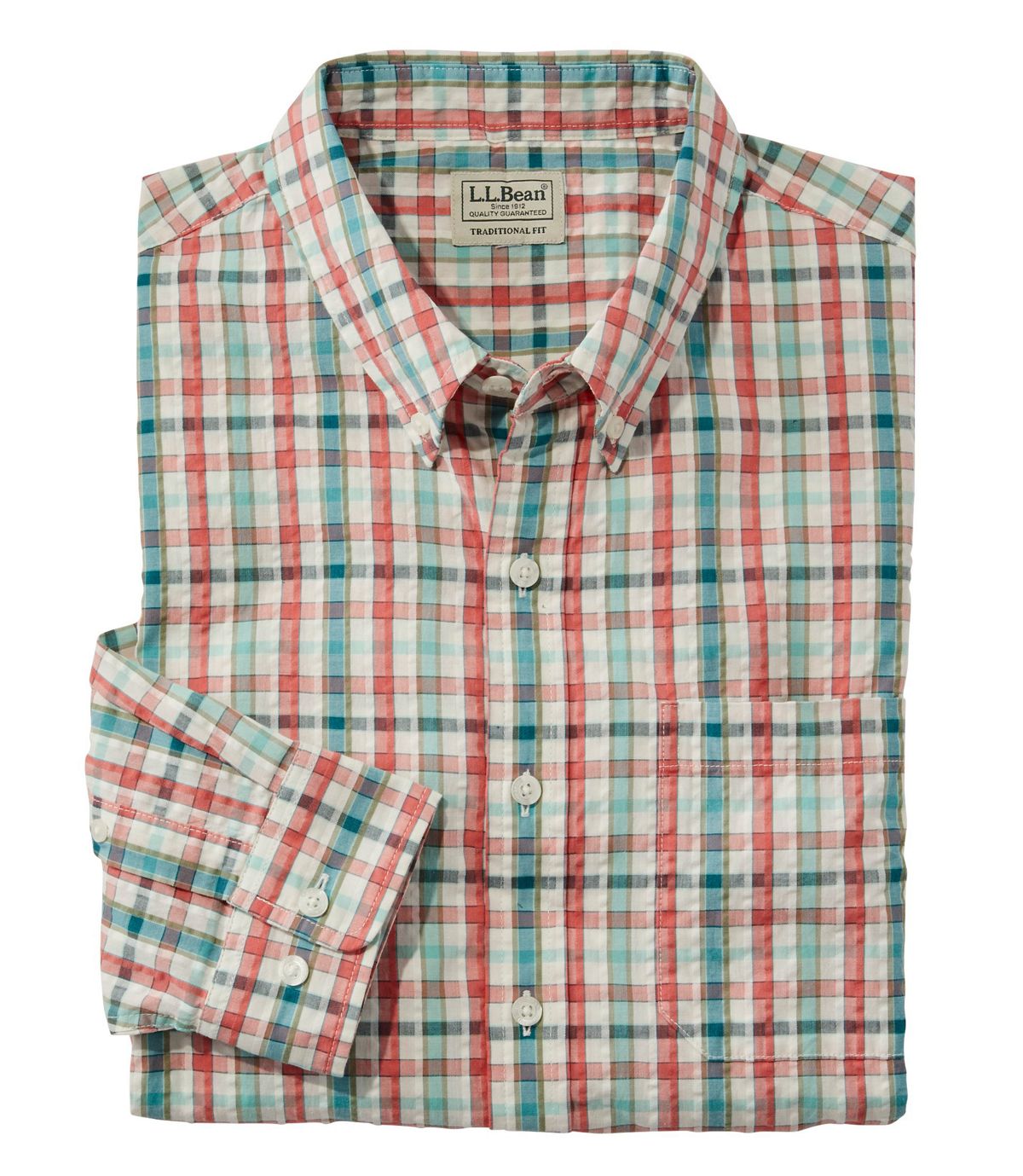 L.L.Bean Men's Organic Cotton Seersucker Shirt, Long-Sleeve, Traditional Fit, Plaid