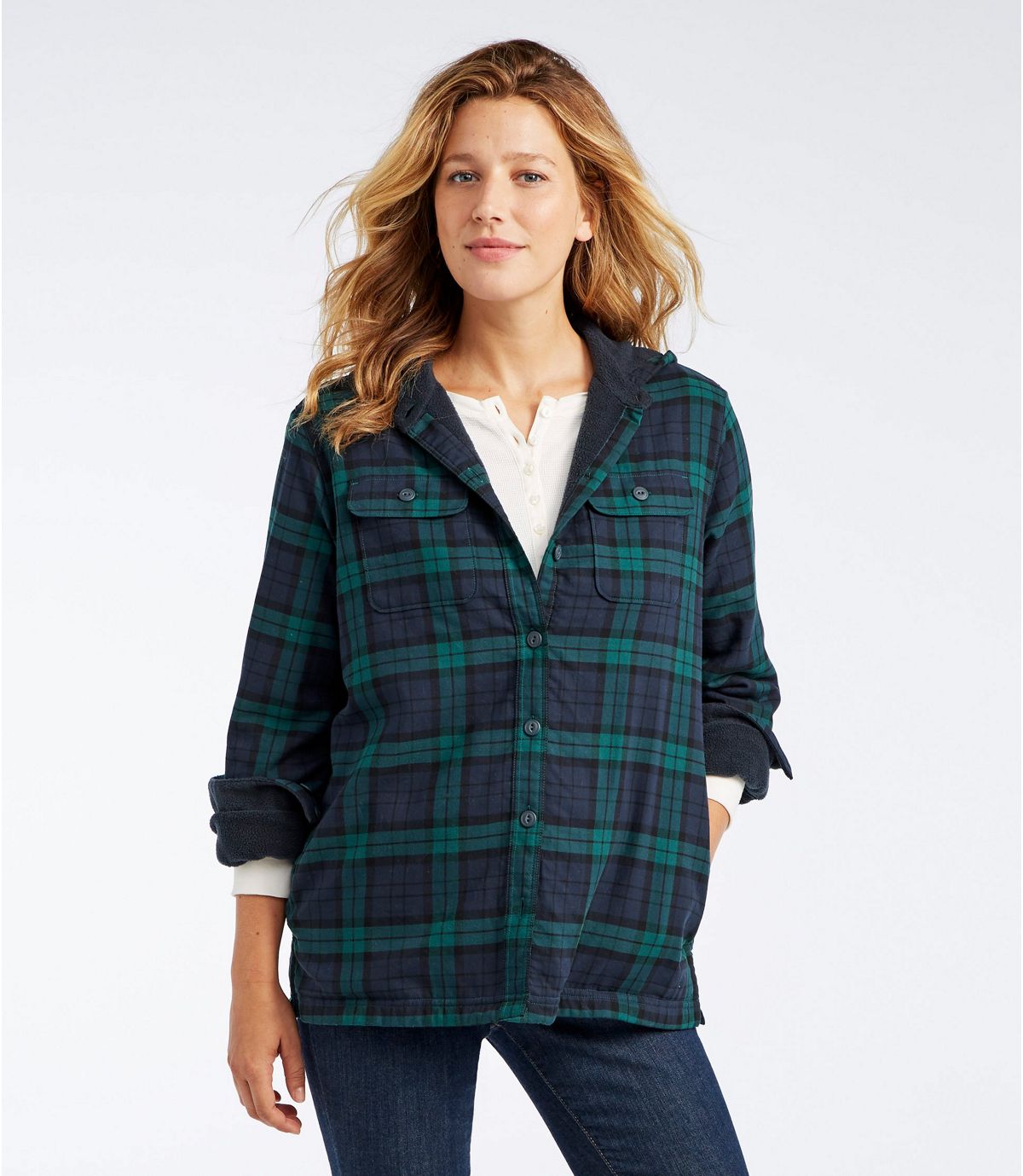 L.L.Bean Women's Fleece-Lined Flannel Hoodie, Plaid