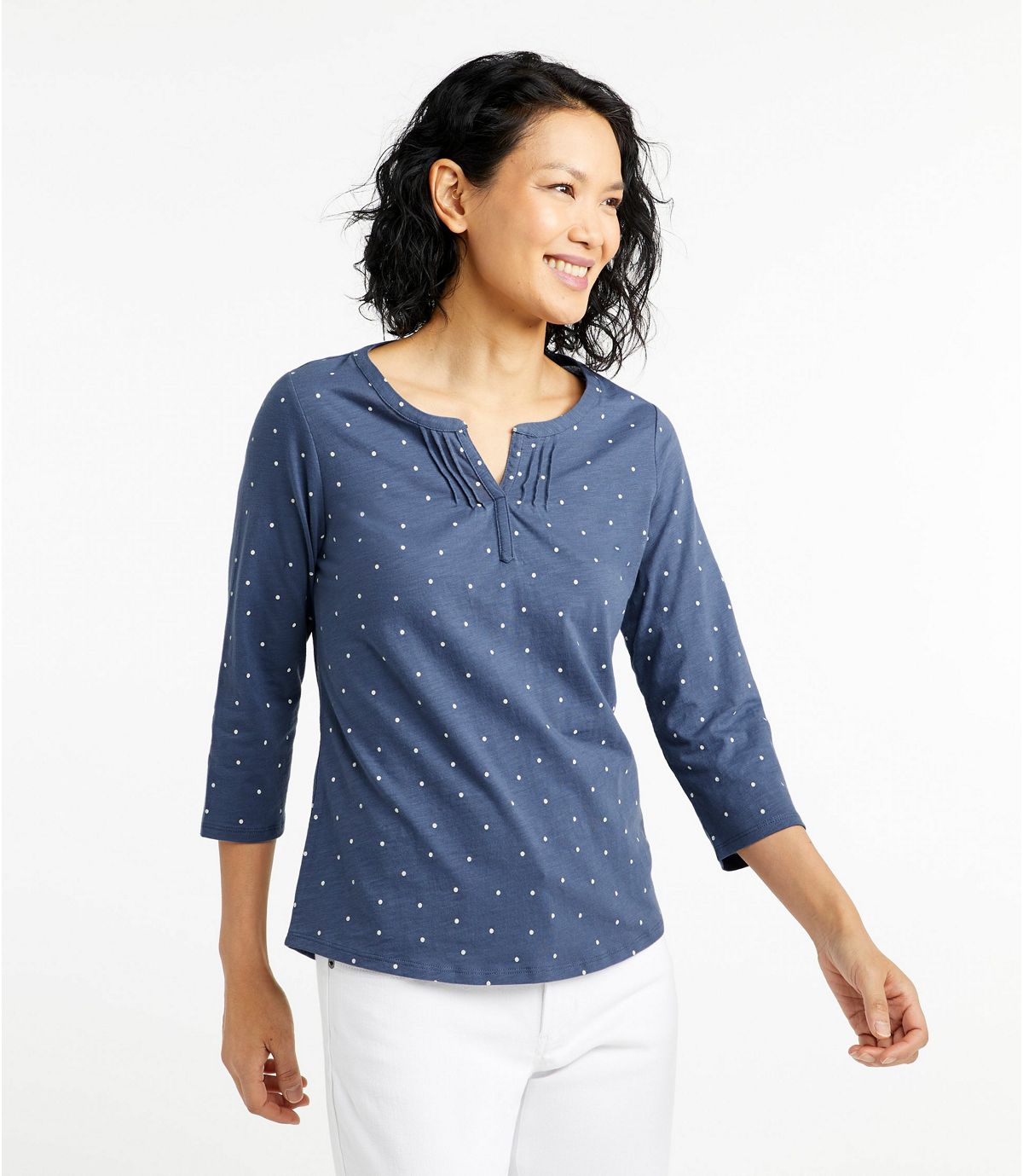 L.L.Bean Women's Organic Cotton Tee, Splitneck Three-Quarter-Sleeve Print