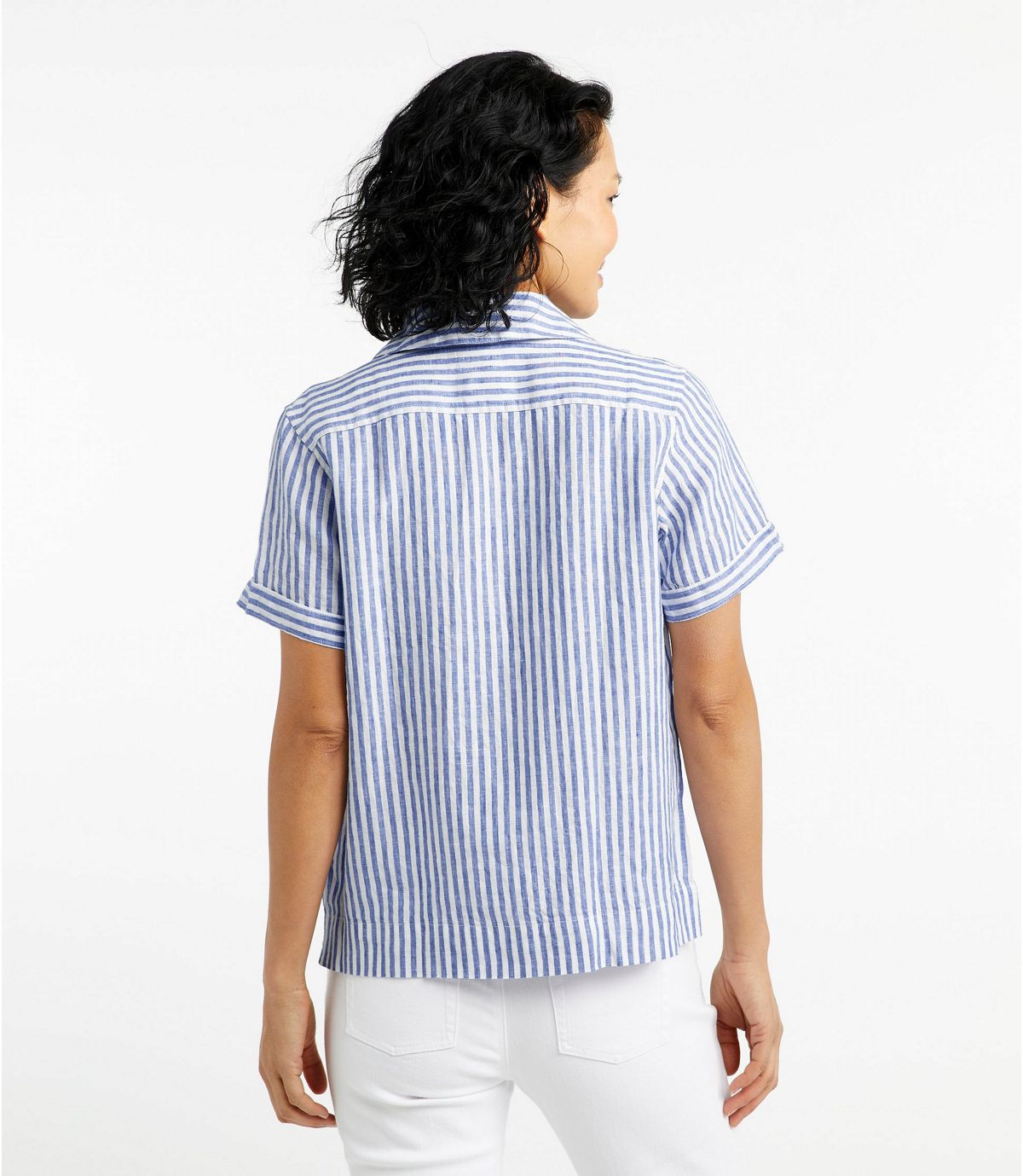 L.L.Bean Women's Premium Washable Linen Camp Shirt, Short-Sleeve Stripe