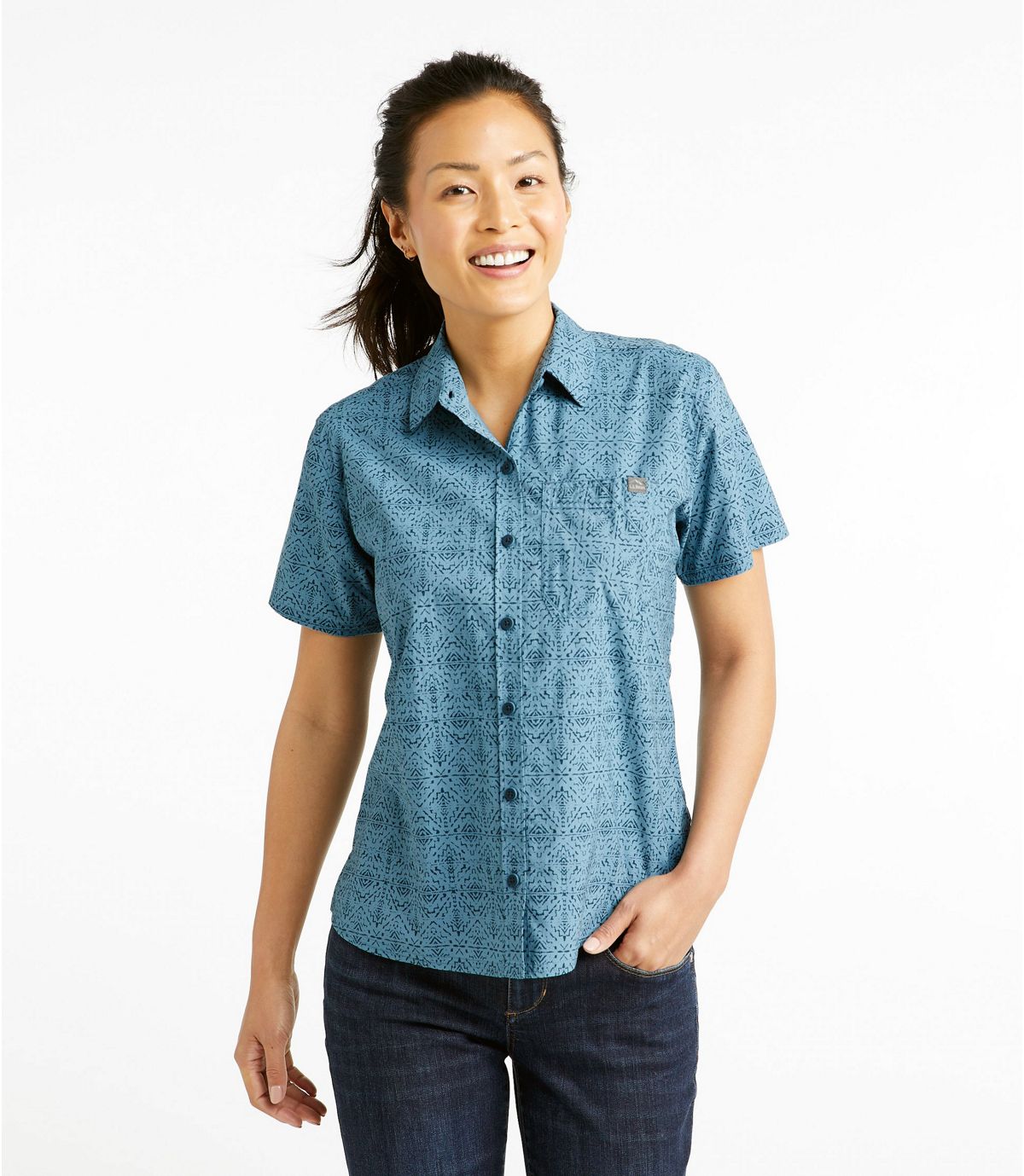 L.L.Bean Women's Beach Cruiser Summer Shirt, Short Sleeve Print