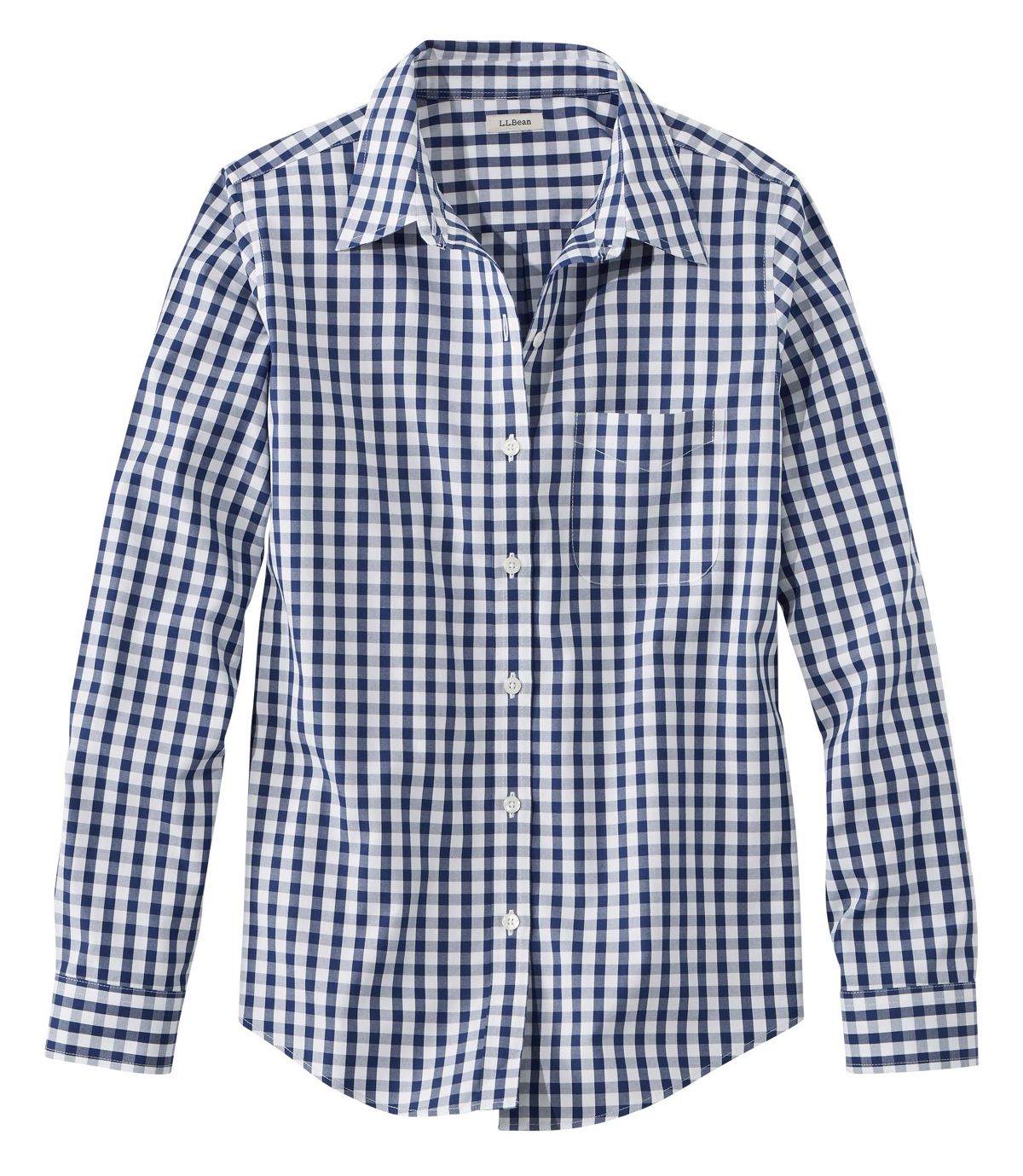 L.L.Bean Women's Wrinkle-Free Pinpoint Oxford Shirt, Long-Sleeve Relaxed Fit Plaid