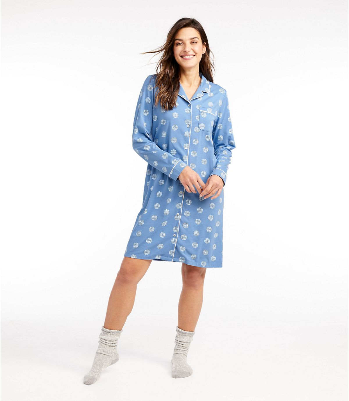 L.L.Bean Women's Organic Supersoft Shrink-Free Nightgown, Button-Front Print
